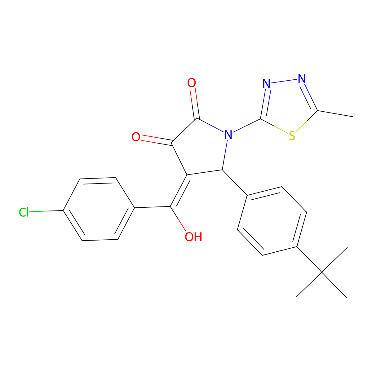 5-(4-Tert-butylphenyl)-4-[(4-chlorophenyl)-hydroxymethylidene]-1-(5-methyl-1,3,4-thiadiazol-2-yl)pyrrolidine-2,3-dione molecular structure, CAS 371135-53-4