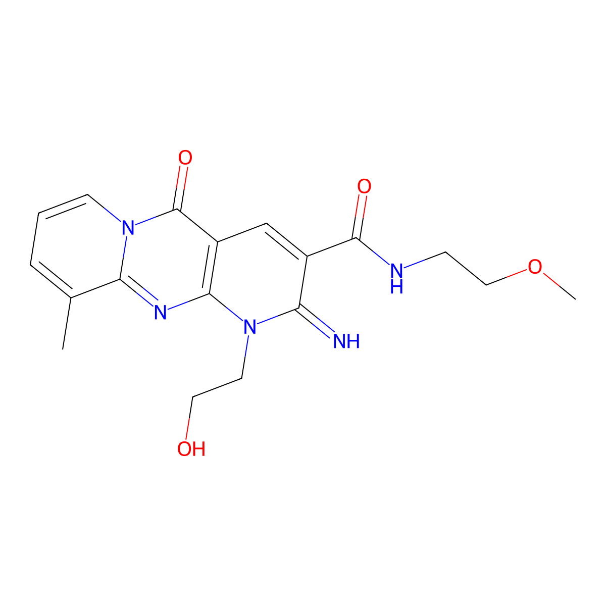 1-(2-hydroxyethyl)-2-imino-N-(2-methoxyethyl)-10-methyl-5-oxo-2,5-dihydro-1H-dipyrido[1,2-a:2',3'-d]pyrimidine-3-carboxamide molecular structure, CAS 371135-98-7