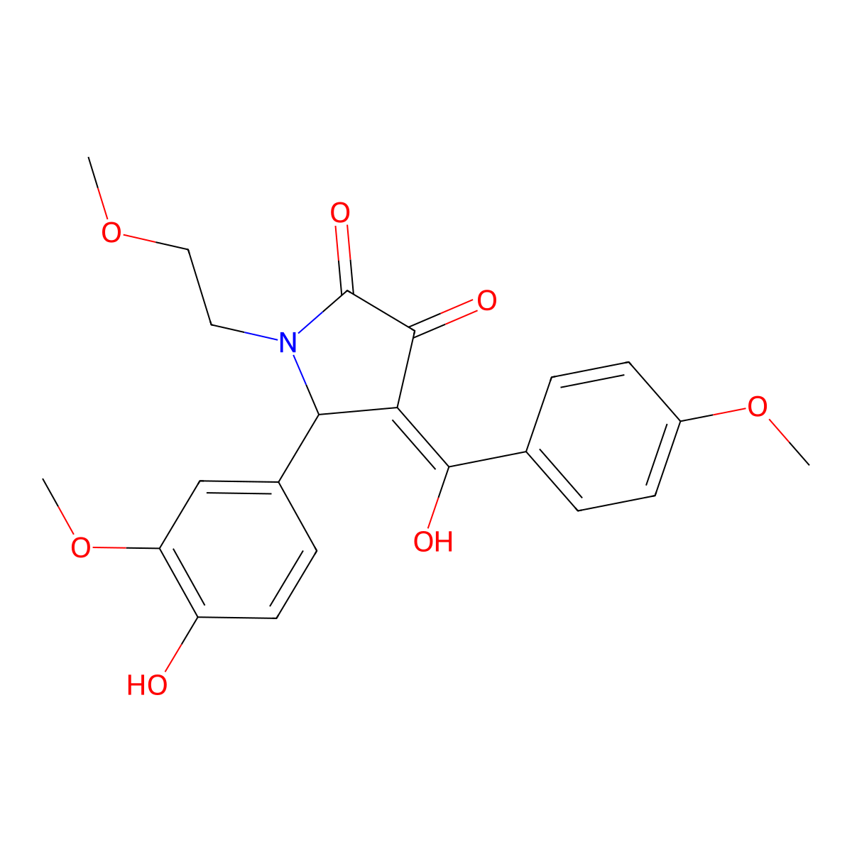 3-hydroxy-5-(4-hydroxy-3-methoxyphenyl)-4-(4-methoxybenzoyl)-1-(2-methoxyethyl)-2,5-dihydro-1H-pyrrol-2-one molecular structure, CAS 371136-03-7
