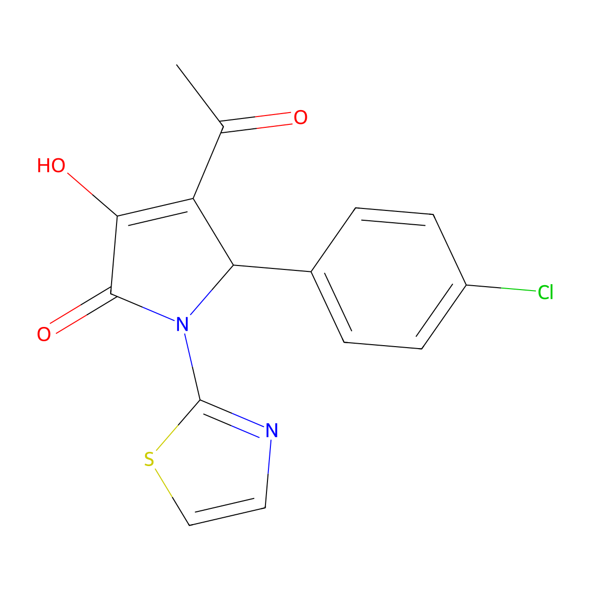 3-acetyl-2-(4-chlorophenyl)-4-hydroxy-1-(1,3-thiazol-2-yl)-2H-pyrrol-5-one molecular structure, CAS 371136-19-5