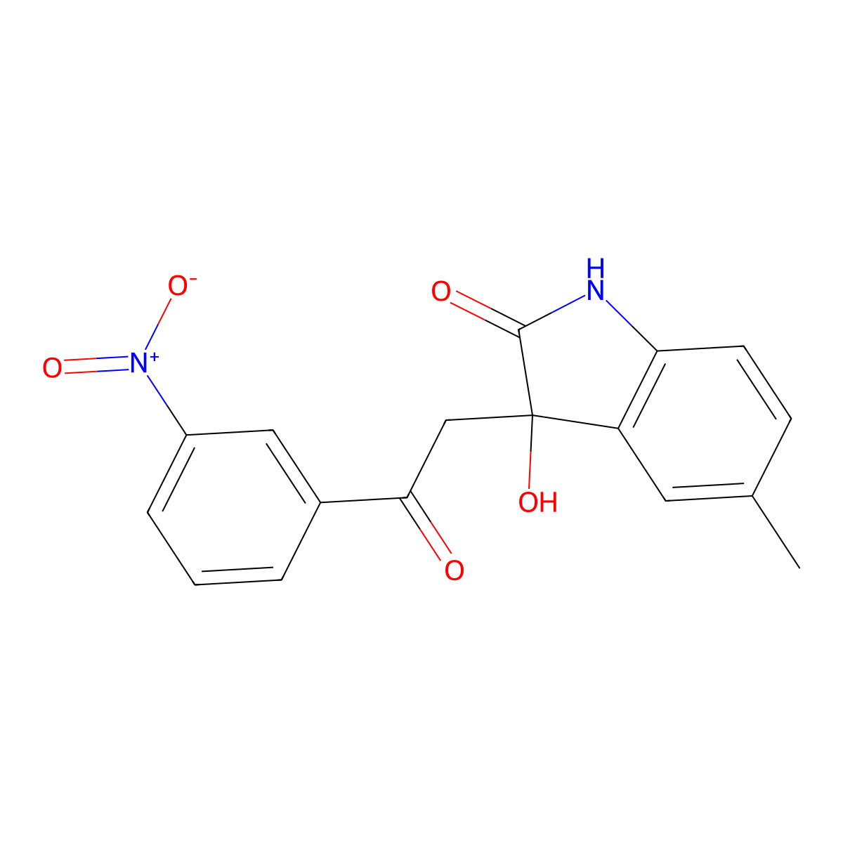 3-hydroxy-5-methyl-3-[2-(3-nitrophenyl)-2-oxoethyl]-1,3-dihydro-2H-indol-2-one molecular structure, CAS 371136-21-9
