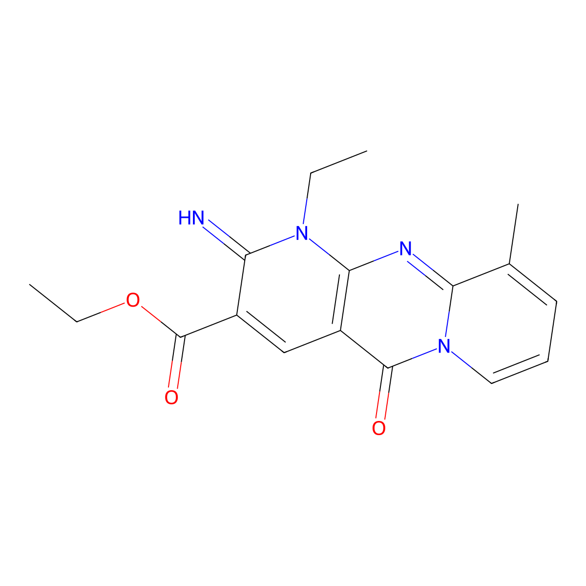 ethyl 1-ethyl-2-imino-10-methyl-5-oxo-1,5-dihydro-2H-dipyrido[1,2-a:2',3'-d]pyrimidine-3-carboxylate molecular structure, CAS 371136-31-1