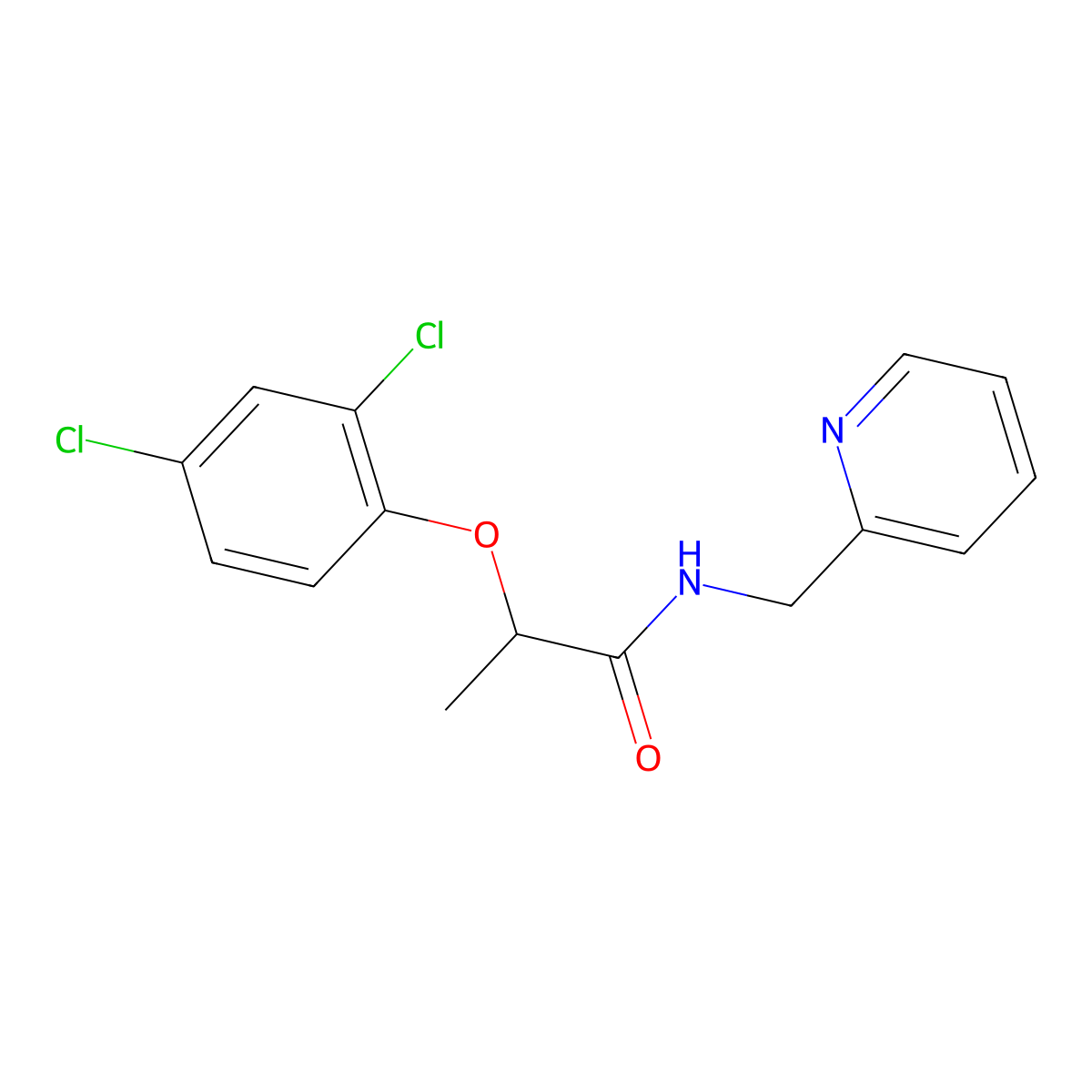 2-(2,4-dichlorophenoxy)-N-(pyridin-2-ylmethyl)propanamide molecular structure, CAS 371136-83-3