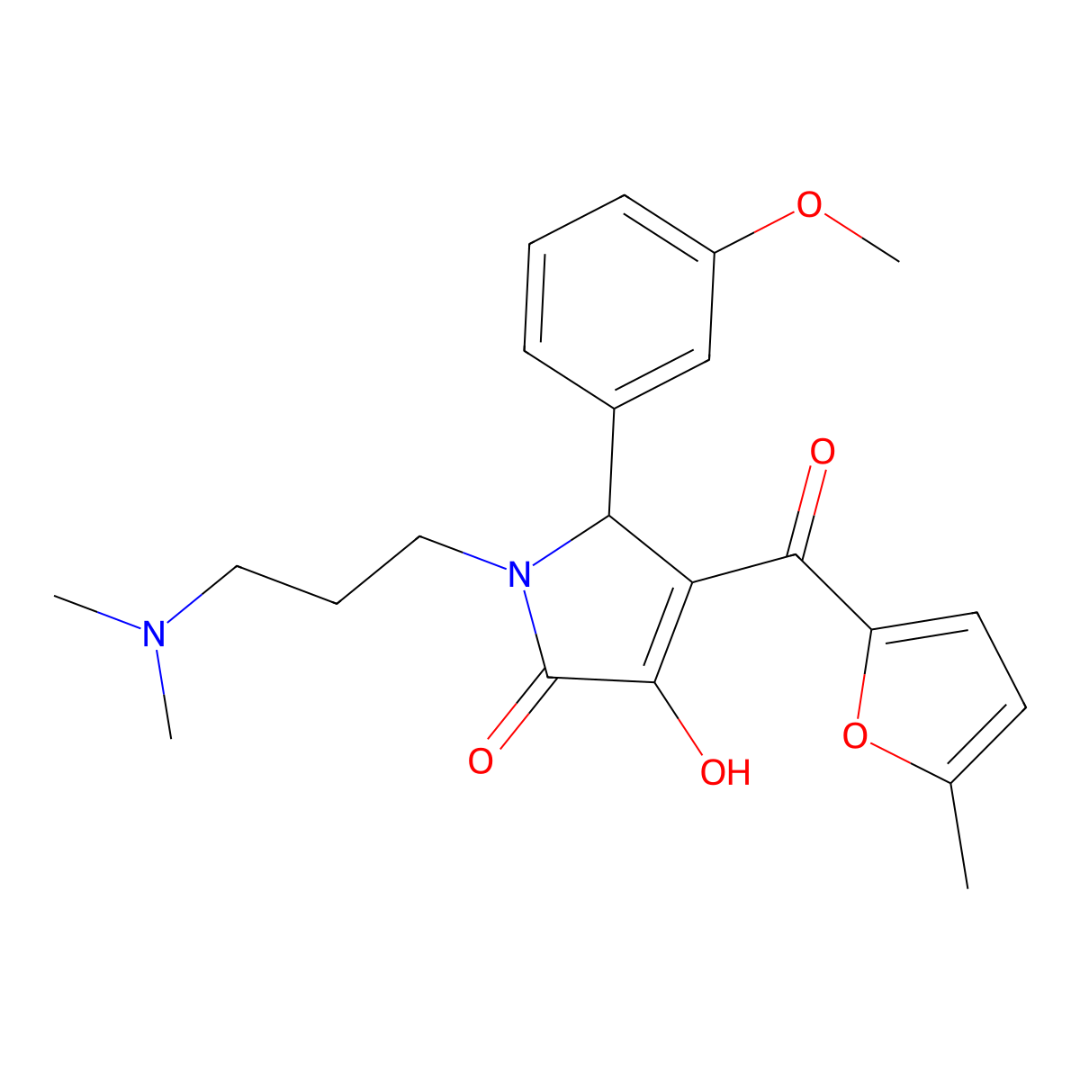 (4E)-1-[3-(dimethylamino)propyl]-4-[hydroxy(5-methylfuran-2-yl)methylidene]-5-(3-methoxyphenyl)pyrrolidine-2,3-dione molecular structure, CAS 371136-91-3