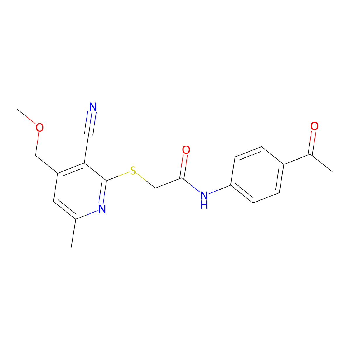 N-(4-acetylphenyl)-2-[3-cyano-4-(methoxymethyl)-6-methylpyridin-2-yl]sulfanylacetamide molecular structure, CAS 371137-15-4