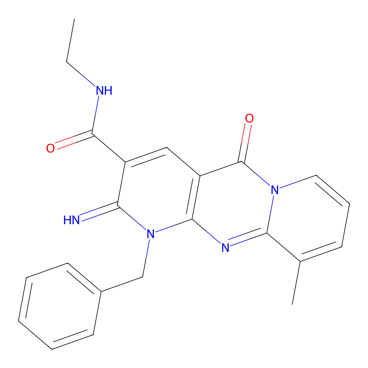 N-ethyl[2-imino-10-methyl-5-oxo-1-benzyl(1,6-dihydropyridino[2,3-d]pyridino[1, 2-a]pyrimidin-3-yl)]carboxamide molecular structure, CAS 371137-25-6