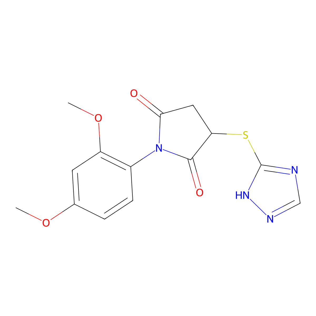 1-(2,4-dimethoxyphenyl)-3-(4H-1,2,4-triazol-3-ylsulfanyl)pyrrolidine-2,5-dione molecular structure, CAS 371137-63-2