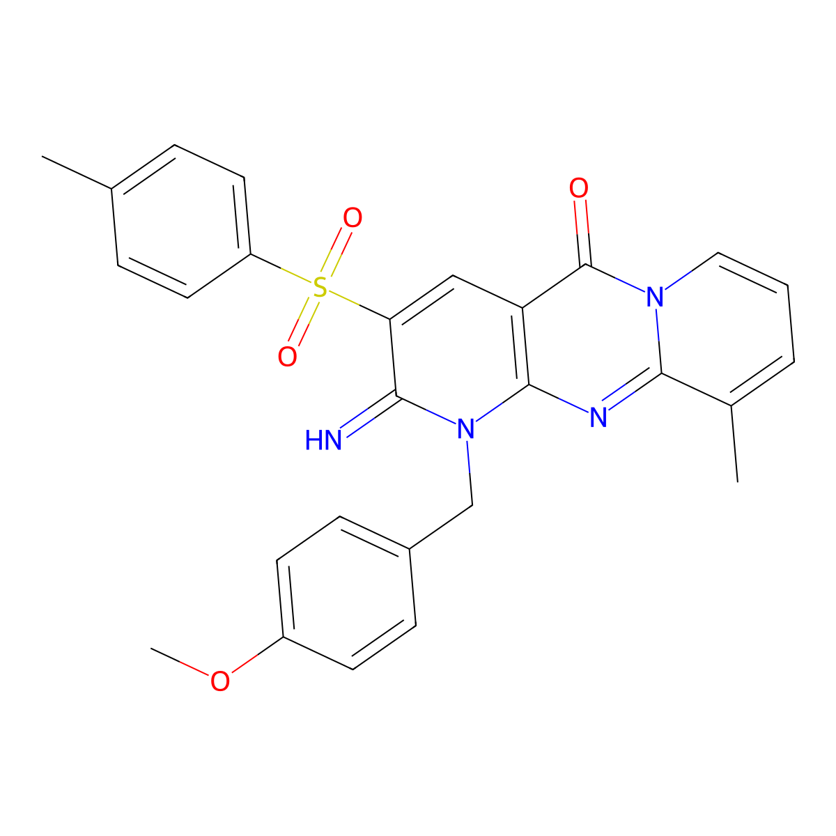 2-Imino-1-[(4-methoxyphenyl)methyl]-10-methyl-3-[(4-methylphenyl)sulfonyl]-1,6-dihydropyridino[2,3-d]pyridino[1,2-a]pyrimidin-5-one molecular structure, CAS 371137-81-4