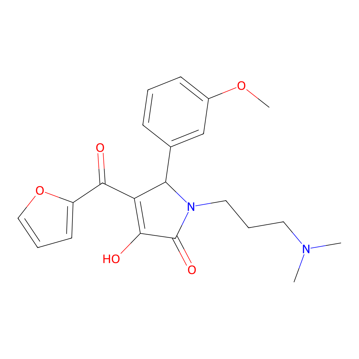 (4E)-1-[3-(dimethylamino)propyl]-4-[furan-2-yl(hydroxy)methylidene]-5-(3-methoxyphenyl)pyrrolidine-2,3-dione molecular structure, CAS 371137-85-8