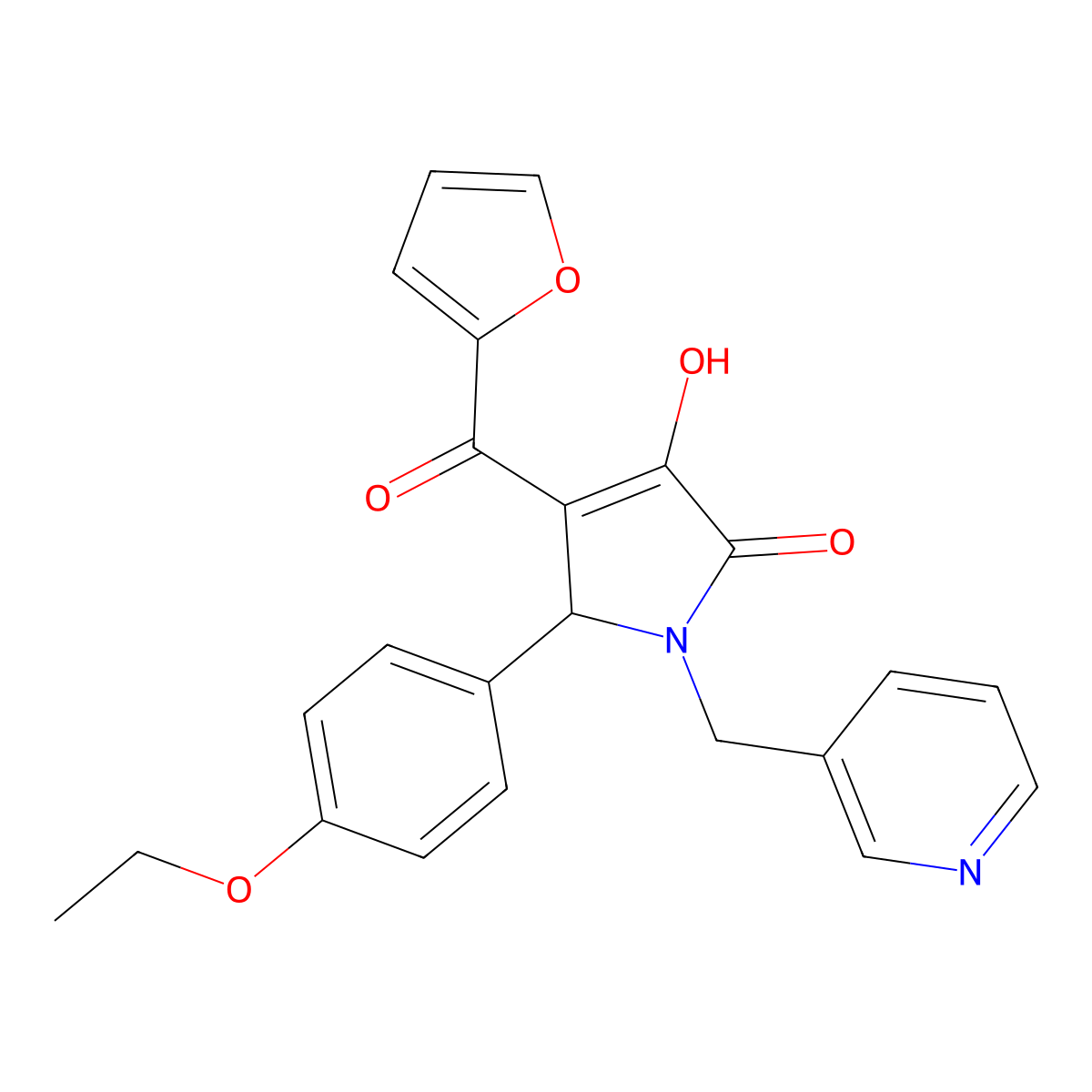 (4E)-5-(4-ethoxyphenyl)-4-[furan-2-yl(hydroxy)methylidene]-1-(pyridin-3-ylmethyl)pyrrolidine-2,3-dione molecular structure, CAS 371137-91-6