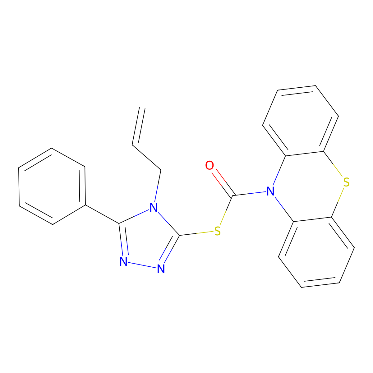 S-[5-phenyl-4-(prop-2-en-1-yl)-4H-1,2,4-triazol-3-yl] 10H-phenothiazine-10-carbothioate molecular structure, CAS 371137-99-4