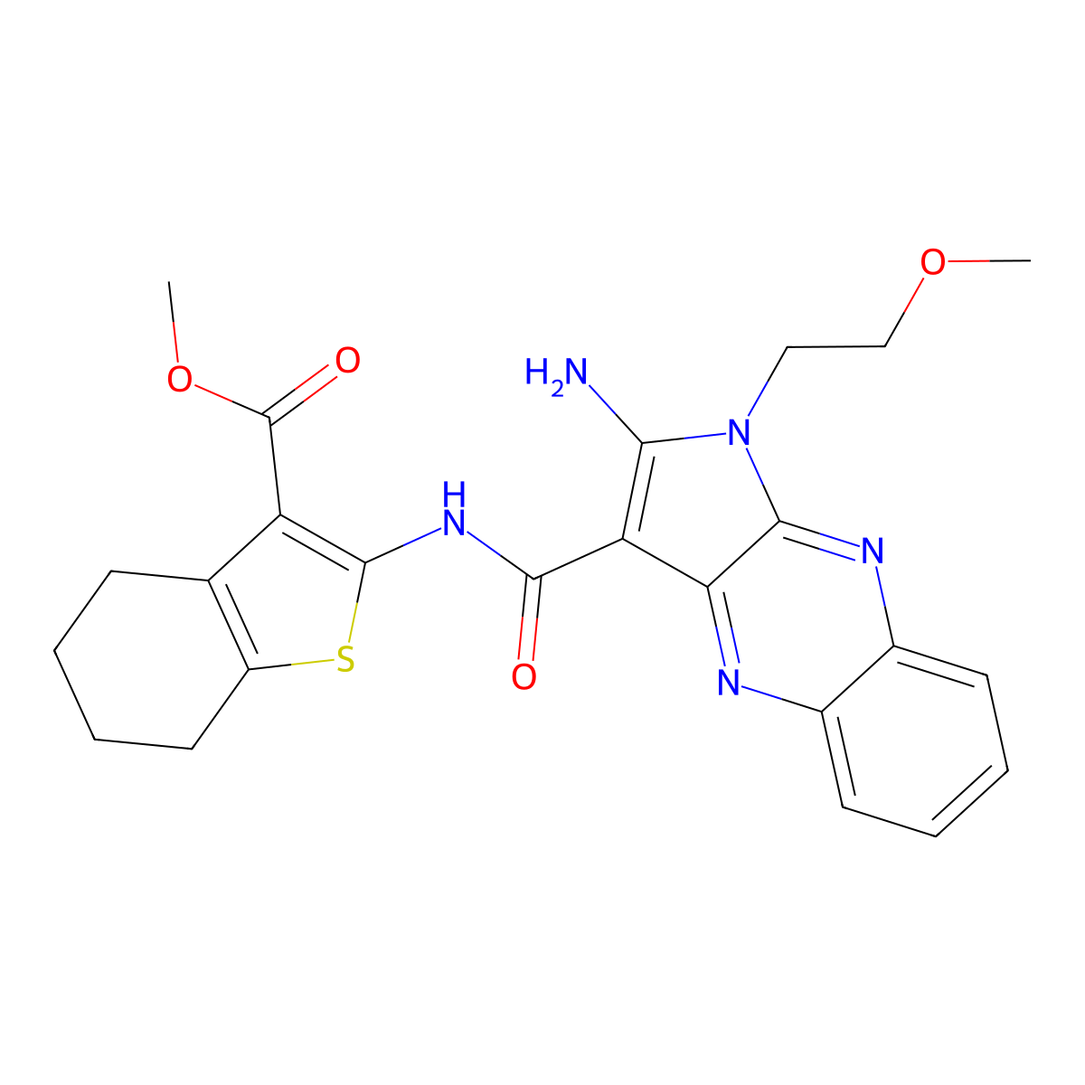 Methyl 2-[[2-amino-1-(2-methoxyethyl)pyrrolo[3,2-b]quinoxaline-3-carbonyl]amino]-4,5,6,7-tetrahydro-1-benzothiophene-3-carboxylate molecular structure, CAS 371138-20-4