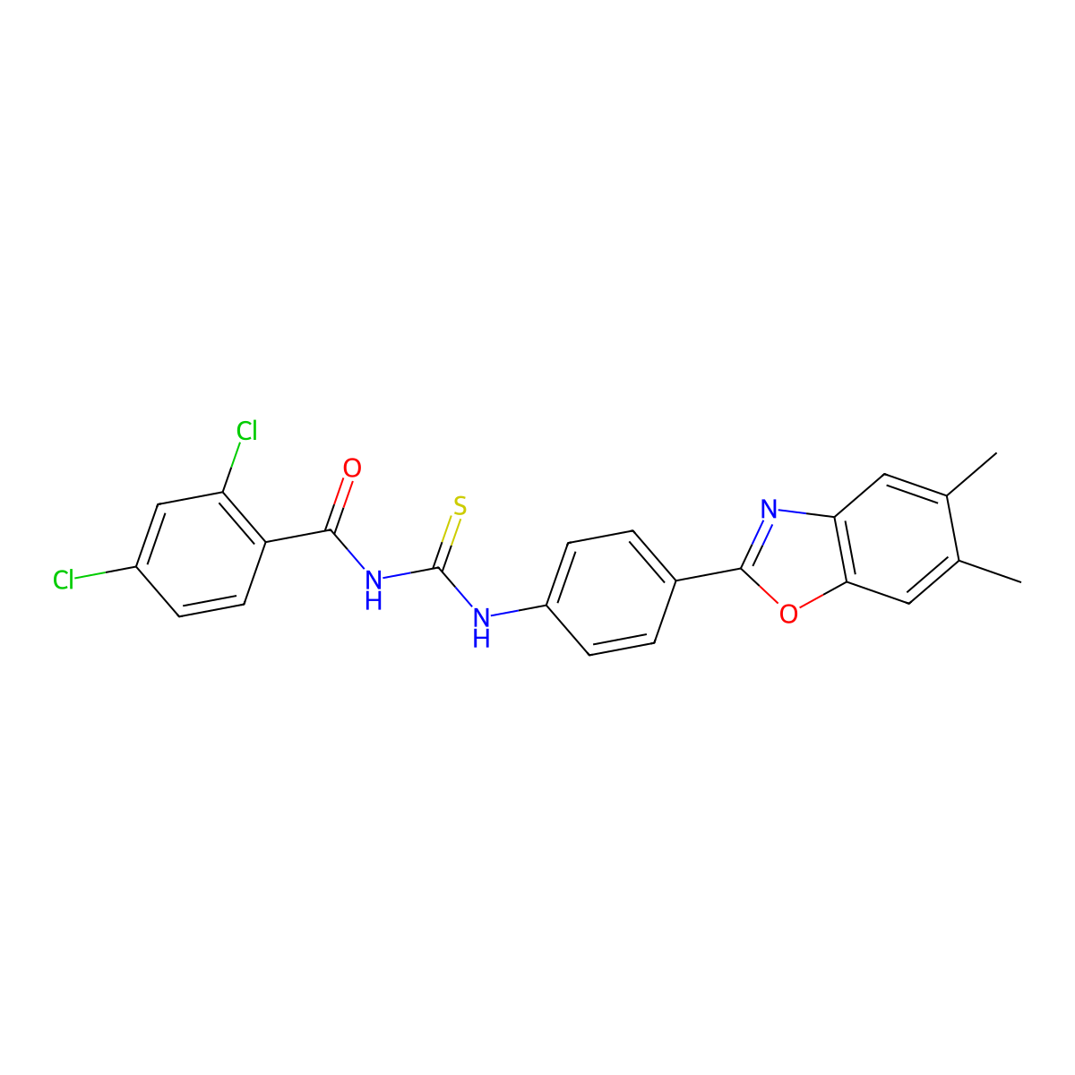 2,4-dichloro-N-{[4-(5,6-dimethyl-1,3-benzoxazol-2-yl)phenyl]carbamothioyl}benzamide molecular structure, CAS 371138-38-4