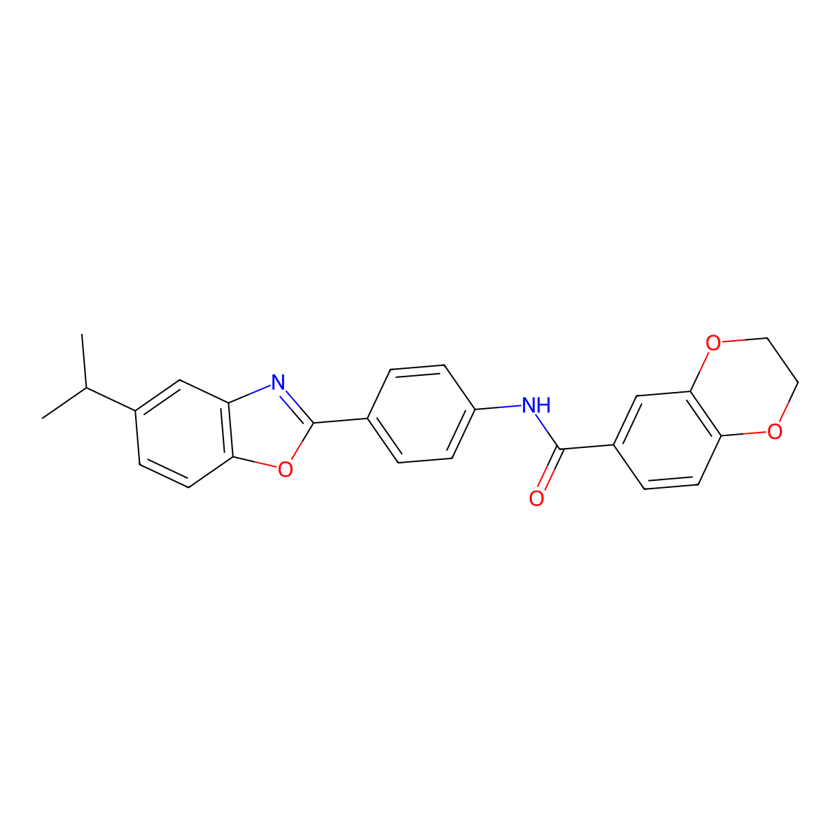 N-[4-(5-propan-2-yl-1,3-benzoxazol-2-yl)phenyl]-2,3-dihydro-1,4-benzodioxine-6-carboxamide molecular structure, CAS 371138-51-1
