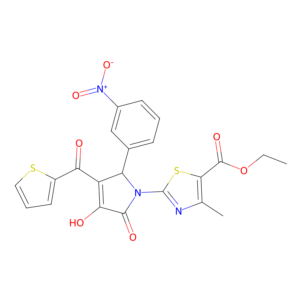 ethyl 2-(3-hydroxy-5-(3-nitrophenyl)-2-oxo-4-(thiophene-2-carbonyl)-2,5-dihydro-1H-pyrrol-1-yl)-4-methylthiazole-5-carboxylate molecular structure, CAS 371138-53-3