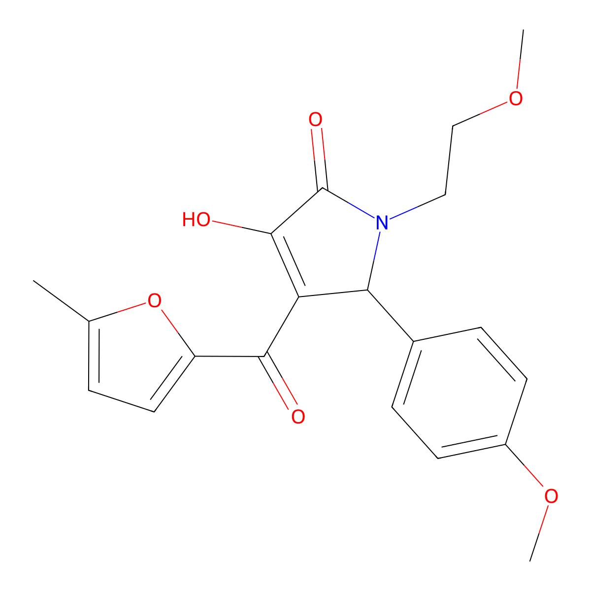 (4E)-4-[hydroxy(5-methylfuran-2-yl)methylidene]-1-(2-methoxyethyl)-5-(4-methoxyphenyl)pyrrolidine-2,3-dione molecular structure, CAS 371138-56-6