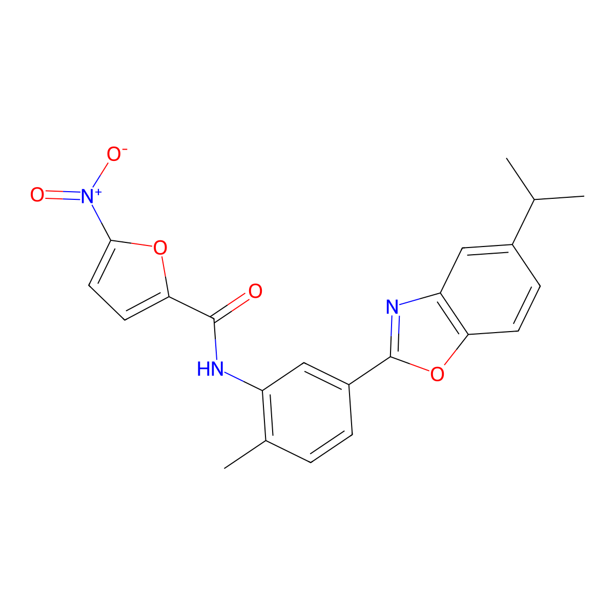 N-{2-methyl-5-[5-(propan-2-yl)-1,3-benzoxazol-2-yl]phenyl}-5-nitrofuran-2-carboxamide molecular structure, CAS 371138-62-4