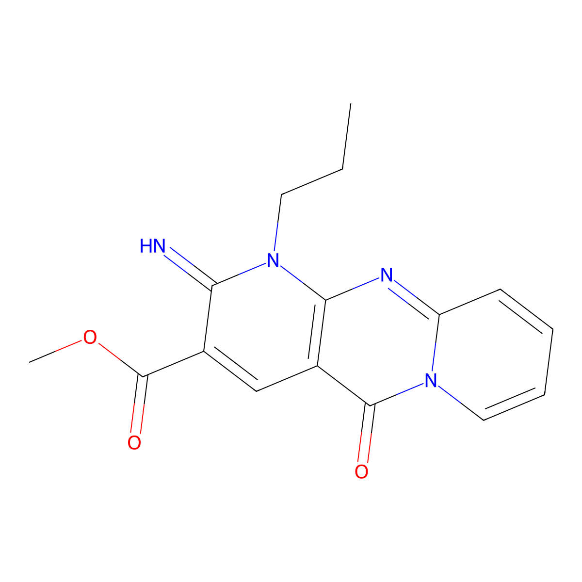 2-Imino-10-oxo-1-propyl-1,10-dihydro-2H-1,9,10a-triazaanthracene-3-carboxylic acid, methyl ester molecular structure, CAS 371138-74-8