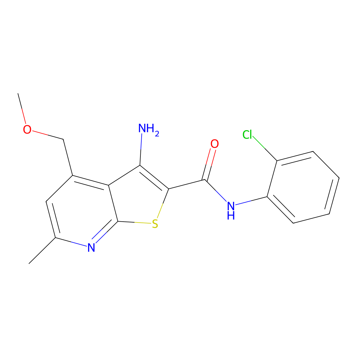 3-amino-N-(2-chlorophenyl)-4-(methoxymethyl)-6-methylthieno[2,3-b]pyridine-2-carboxamide molecular structure, CAS 371139-01-4