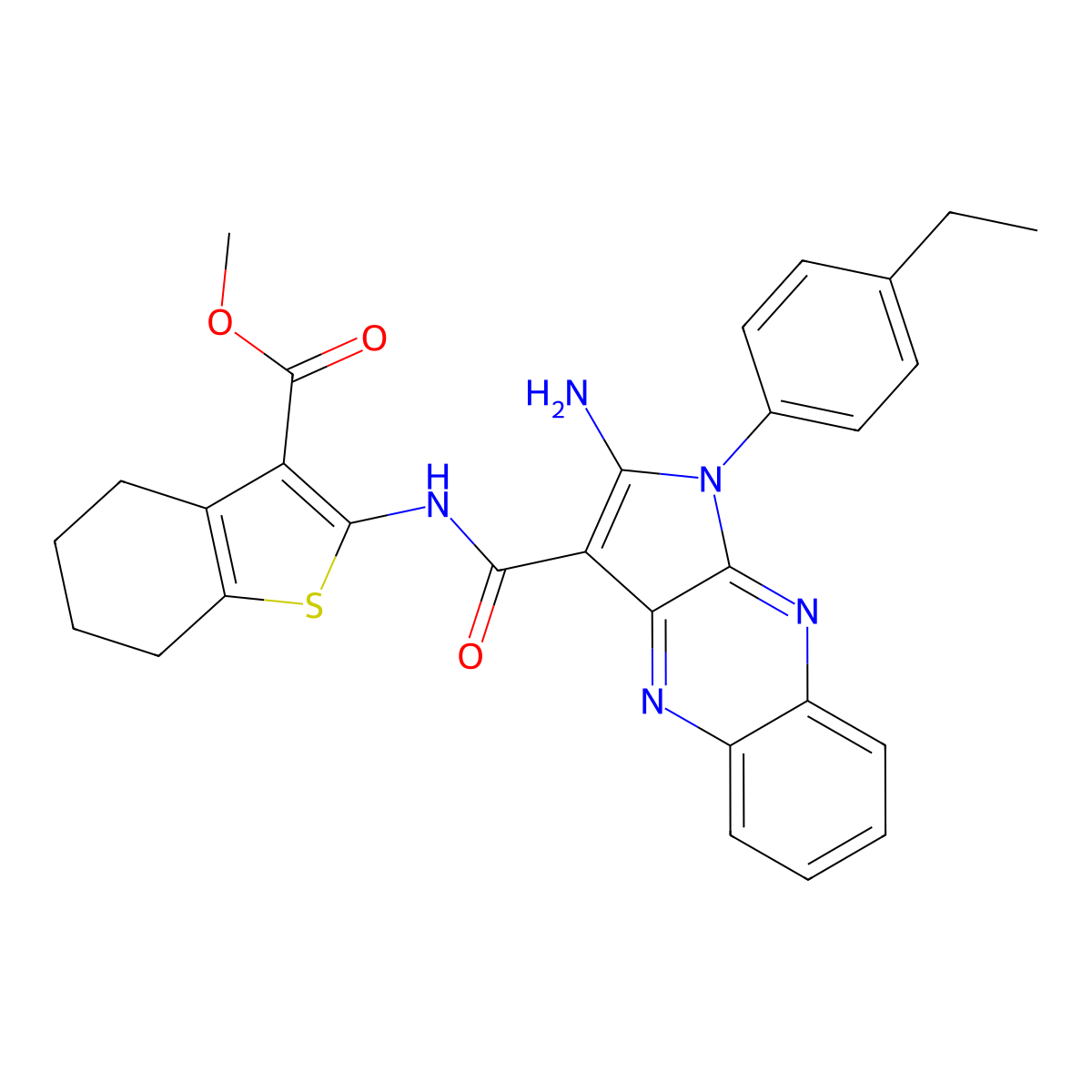 methyl 2-({[2-amino-1-(4-ethylphenyl)-1H-pyrrolo[2,3-b]quinoxalin-3-yl]carbonyl}amino)-4,5,6,7-tetrahydro-1-benzothiophene-3-carboxylate molecular structure, CAS 371139-32-1