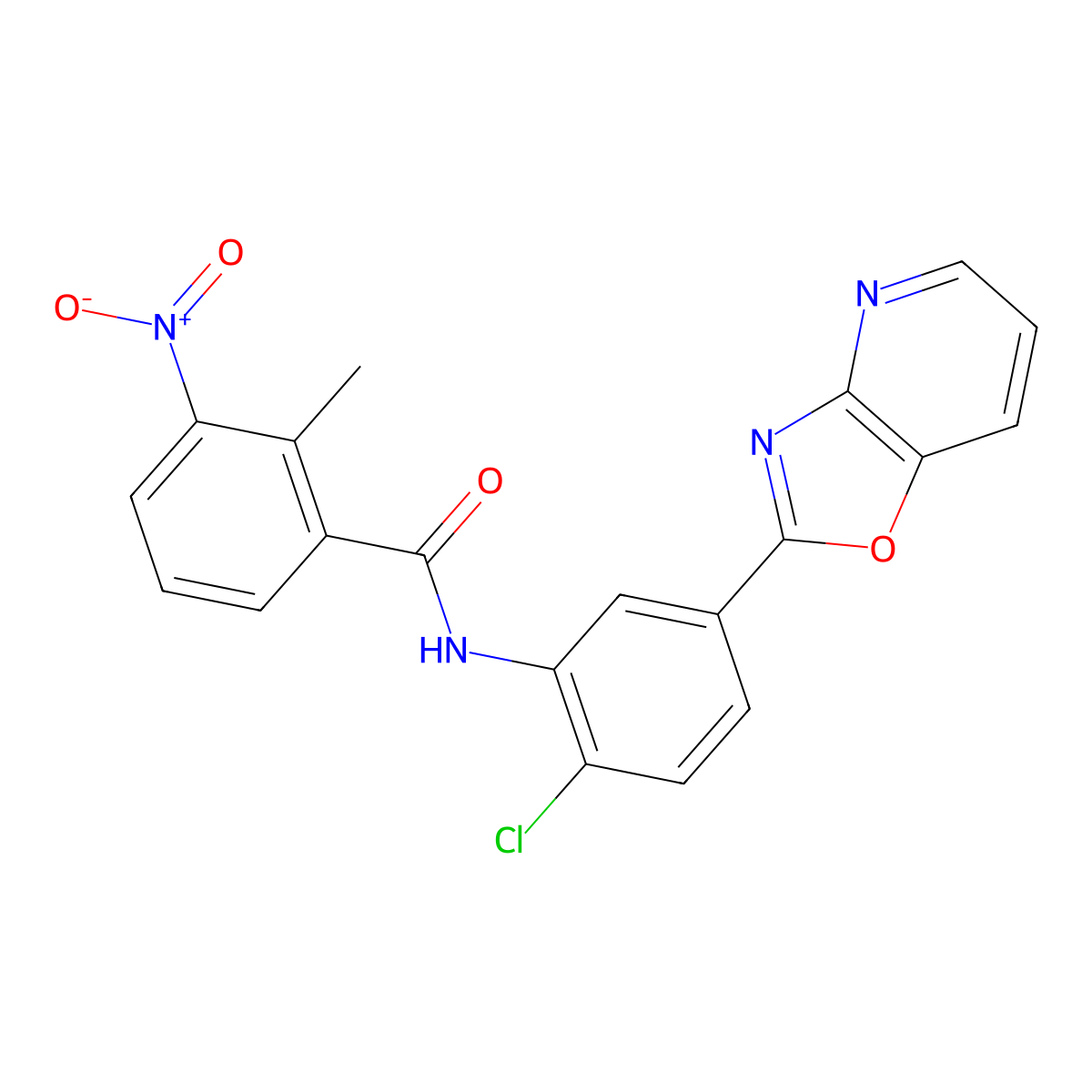 N-[2-chloro-5-([1,3]oxazolo[4,5-b]pyridin-2-yl)phenyl]-2-methyl-3-nitrobenzamide molecular structure, CAS 371139-52-5