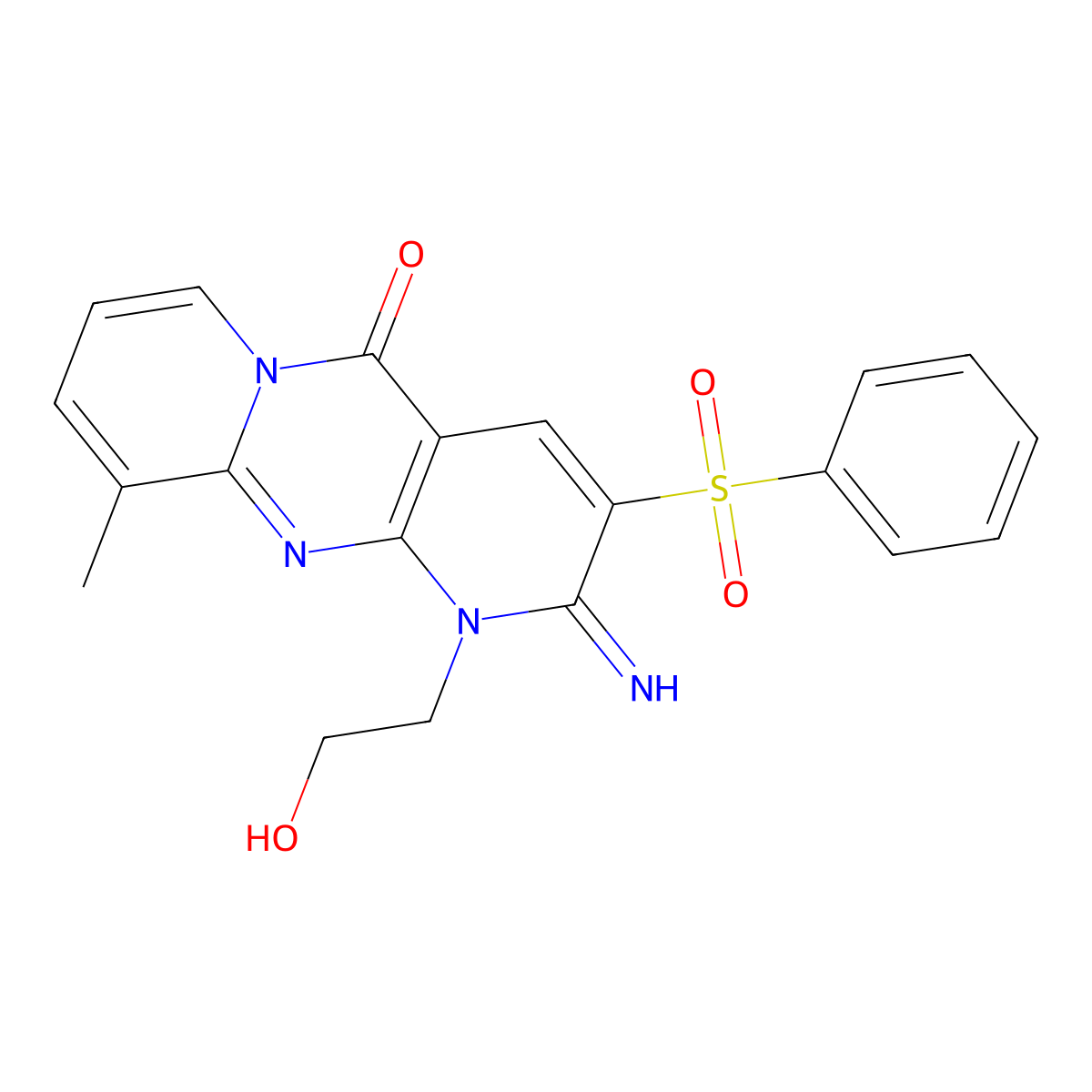 1-(2-hydroxyethyl)-2-imino-10-methyl-3-(phenylsulfonyl)-1H-dipyrido[1,2-a:2',3'-d]pyrimidin-5(2H)-one molecular structure, CAS 371139-53-6