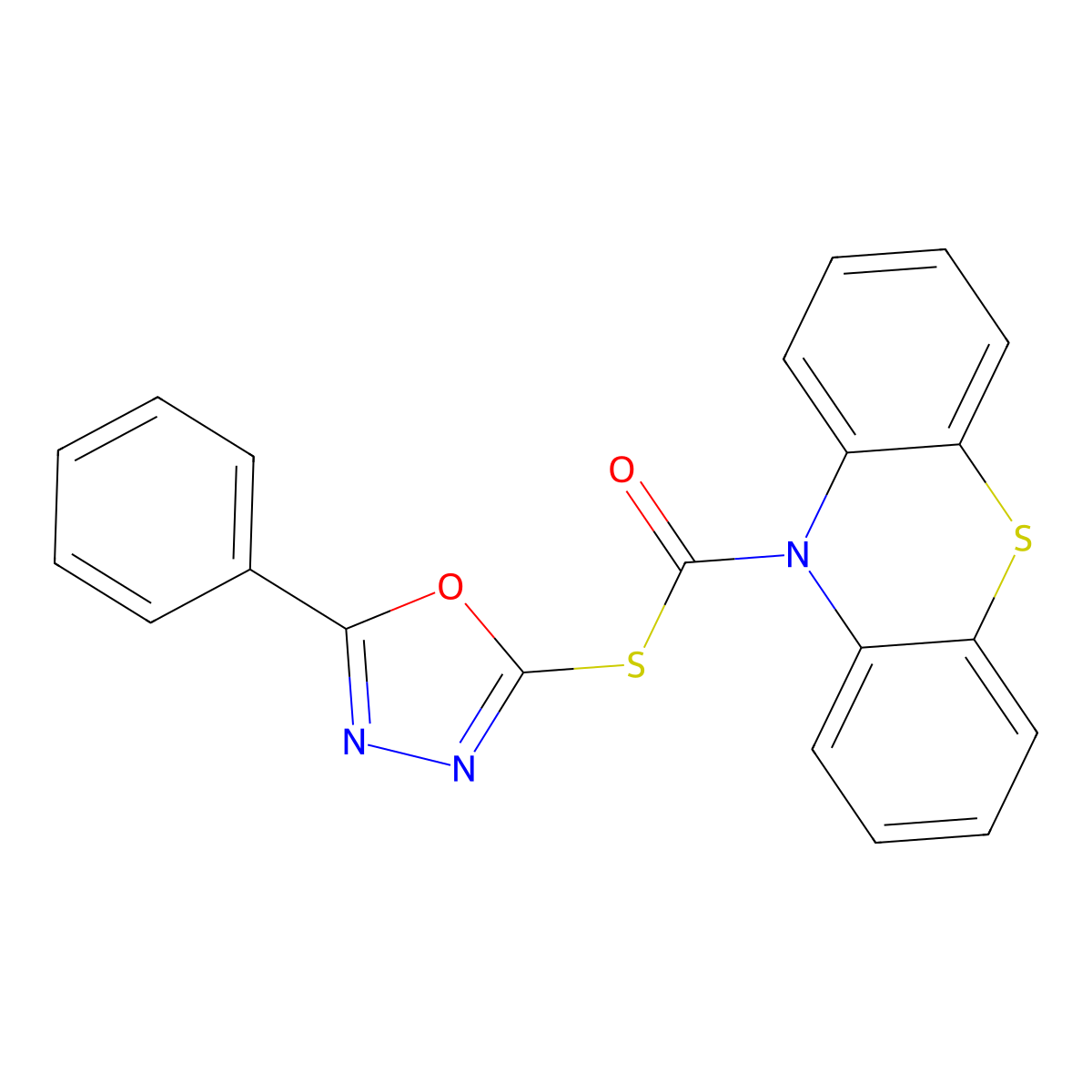 S-(5-phenyl-1,3,4-oxadiazol-2-yl) 10H-phenothiazine-10-carbothioate molecular structure, CAS 371140-09-9