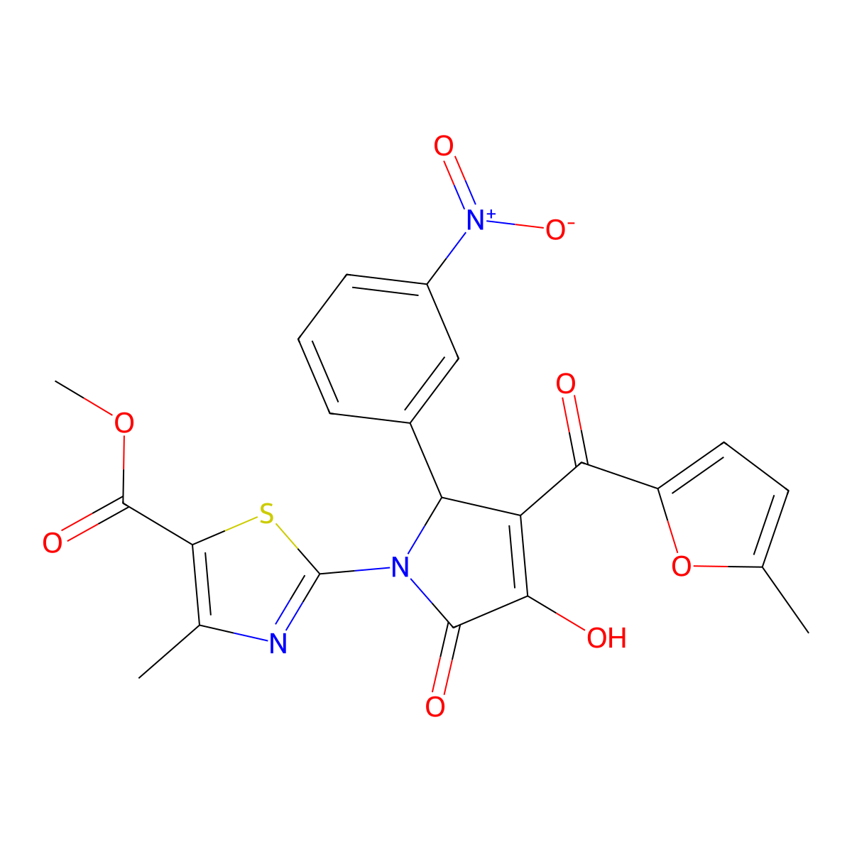 methyl 2-(3-hydroxy-4-(5-methylfuran-2-carbonyl)-5-(3-nitrophenyl)-2-oxo-2,5-dihydro-1H-pyrrol-1-yl)-4-methylthiazole-5-carboxylate molecular structure, CAS 371140-19-1