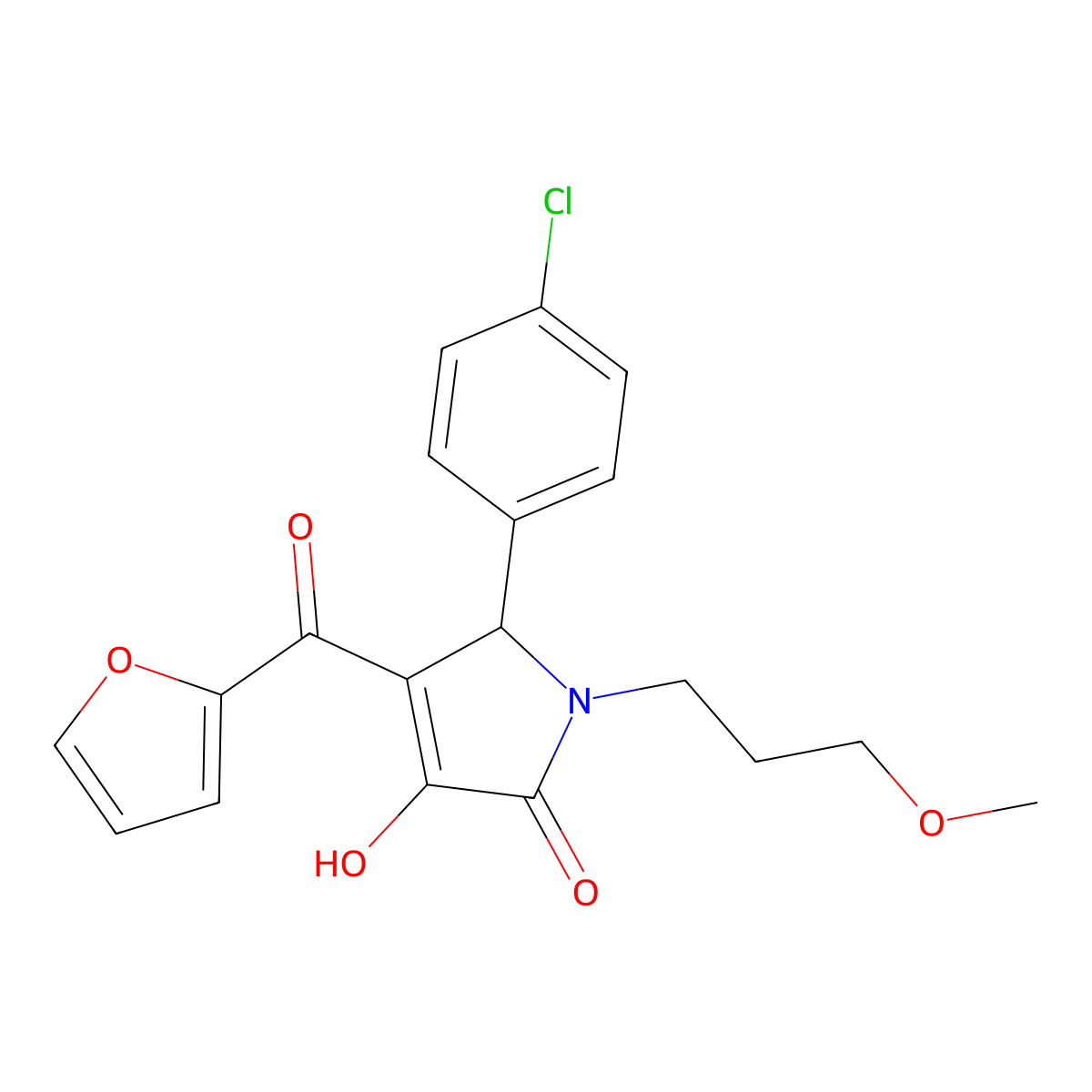 (4E)-5-(4-chlorophenyl)-4-[furan-2-yl(hydroxy)methylidene]-1-(3-methoxypropyl)pyrrolidine-2,3-dione molecular structure, CAS 371140-24-8