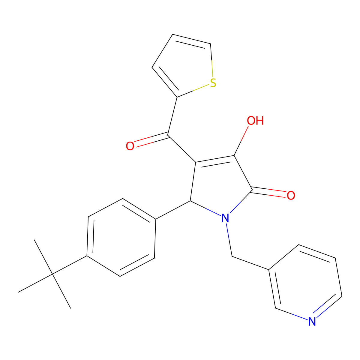 (4E)-5-(4-tert-butylphenyl)-4-[hydroxy(thiophen-2-yl)methylidene]-1-(pyridin-3-ylmethyl)pyrrolidine-2,3-dione molecular structure, CAS 371140-31-7