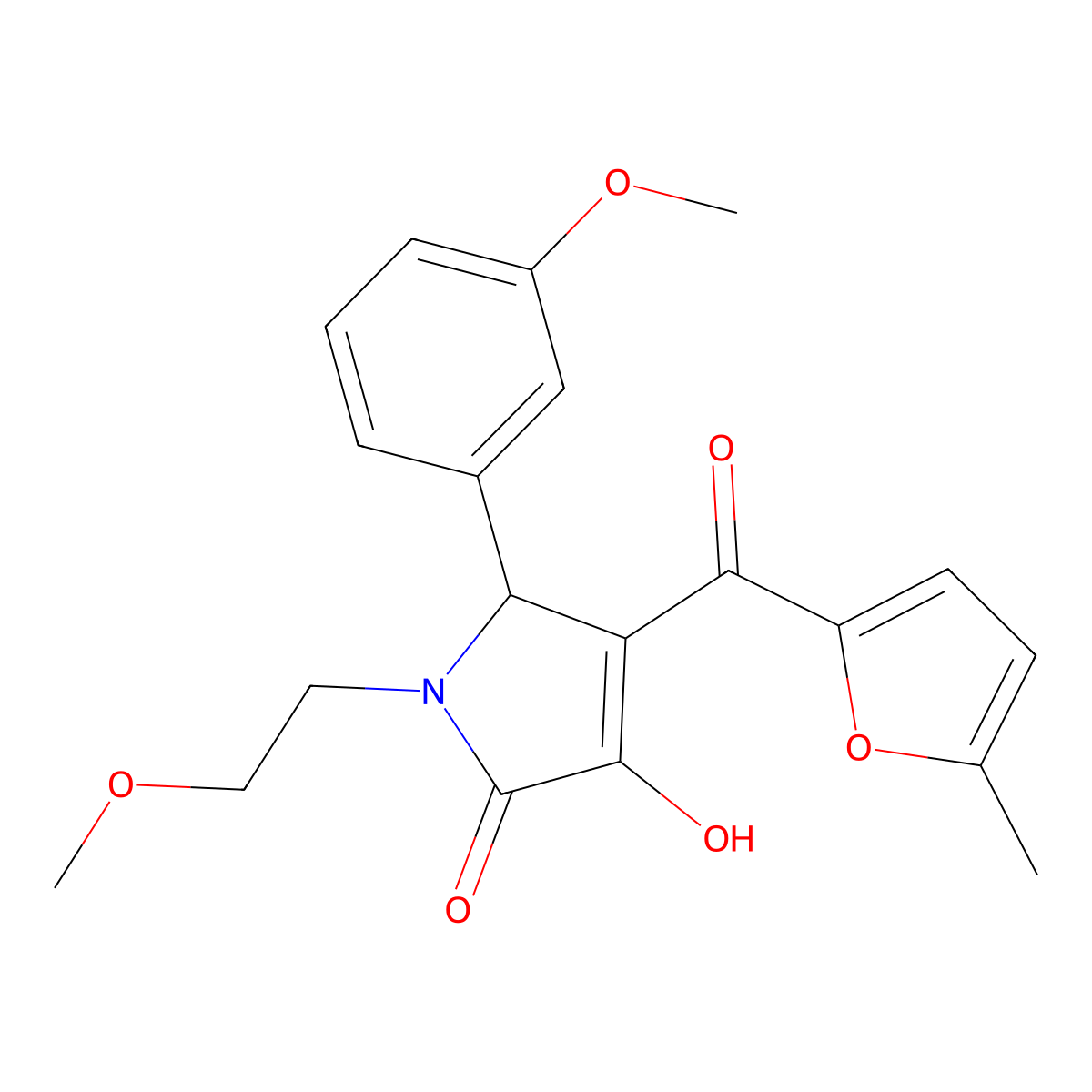 (4E)-4-[hydroxy(5-methylfuran-2-yl)methylidene]-1-(2-methoxyethyl)-5-(3-methoxyphenyl)pyrrolidine-2,3-dione molecular structure, CAS 371140-65-7