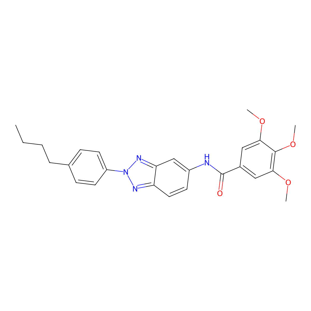 N-[2-(4-butylphenyl)benzotriazol-5-yl]-3,4,5-trimethoxybenzamide molecular structure, CAS 371140-68-0