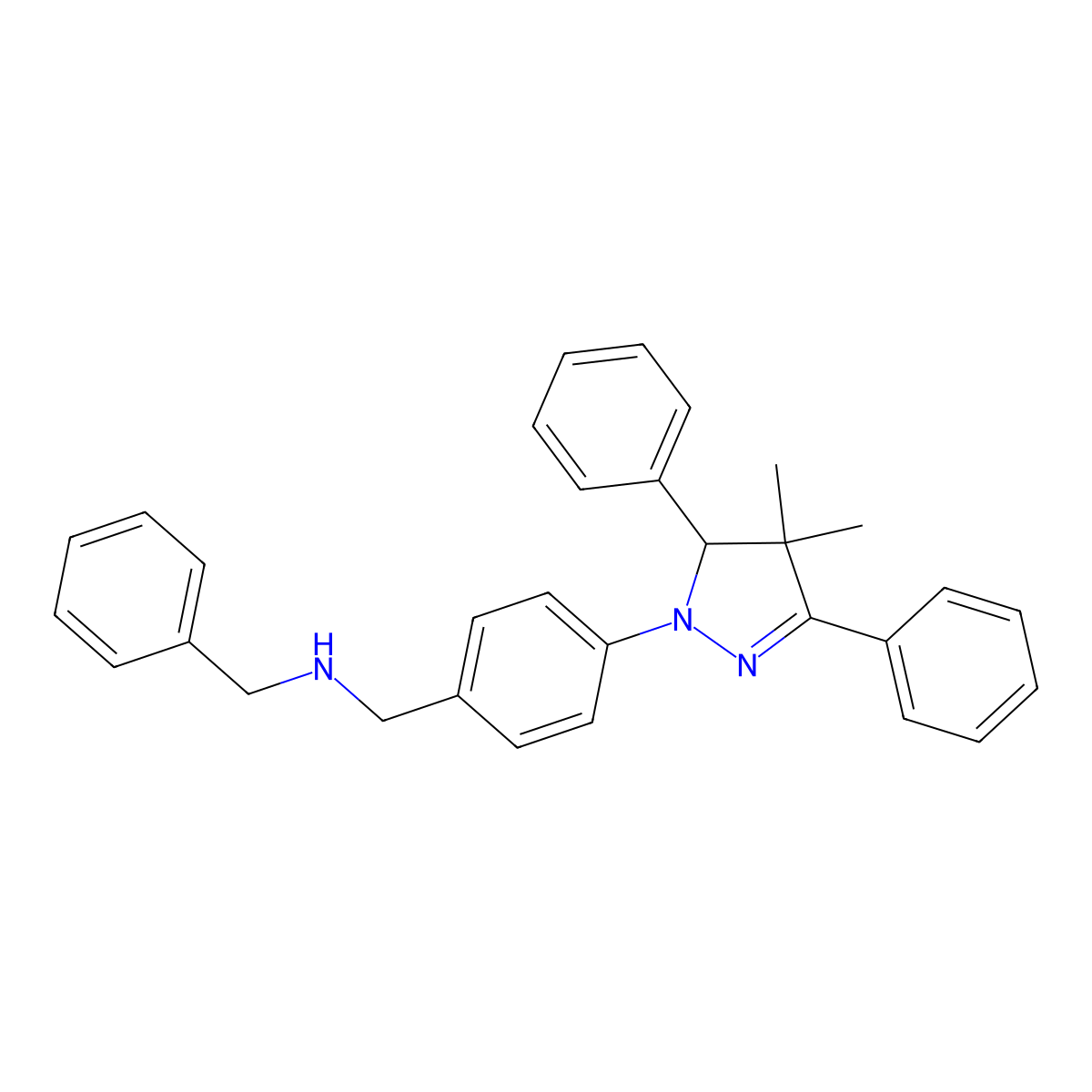 N-benzyl-1-[4-(4,4-dimethyl-3,5-diphenyl-4,5-dihydro-1H-pyrazol-1-yl)phenyl]methanamine molecular structure, CAS 371140-83-9