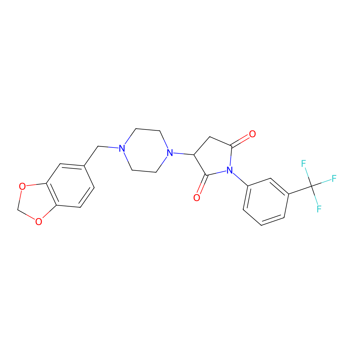 3-[4-(1,3-Benzodioxol-5-ylmethyl)piperazin-1-yl]-1-[3-(trifluoromethyl)phenyl]pyrrolidine-2,5-dione molecular structure, CAS 371140-91-9