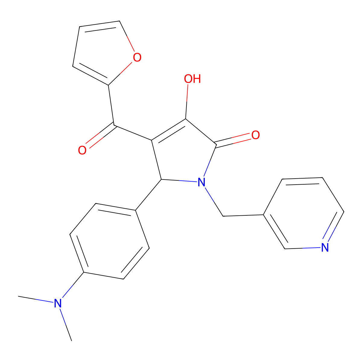 5-[4-(dimethylamino)phenyl]-4-(furan-2-ylcarbonyl)-3-hydroxy-1-(pyridin-3-ylmethyl)-1,5-dihydro-2H-pyrrol-2-one molecular structure, CAS 371140-92-0