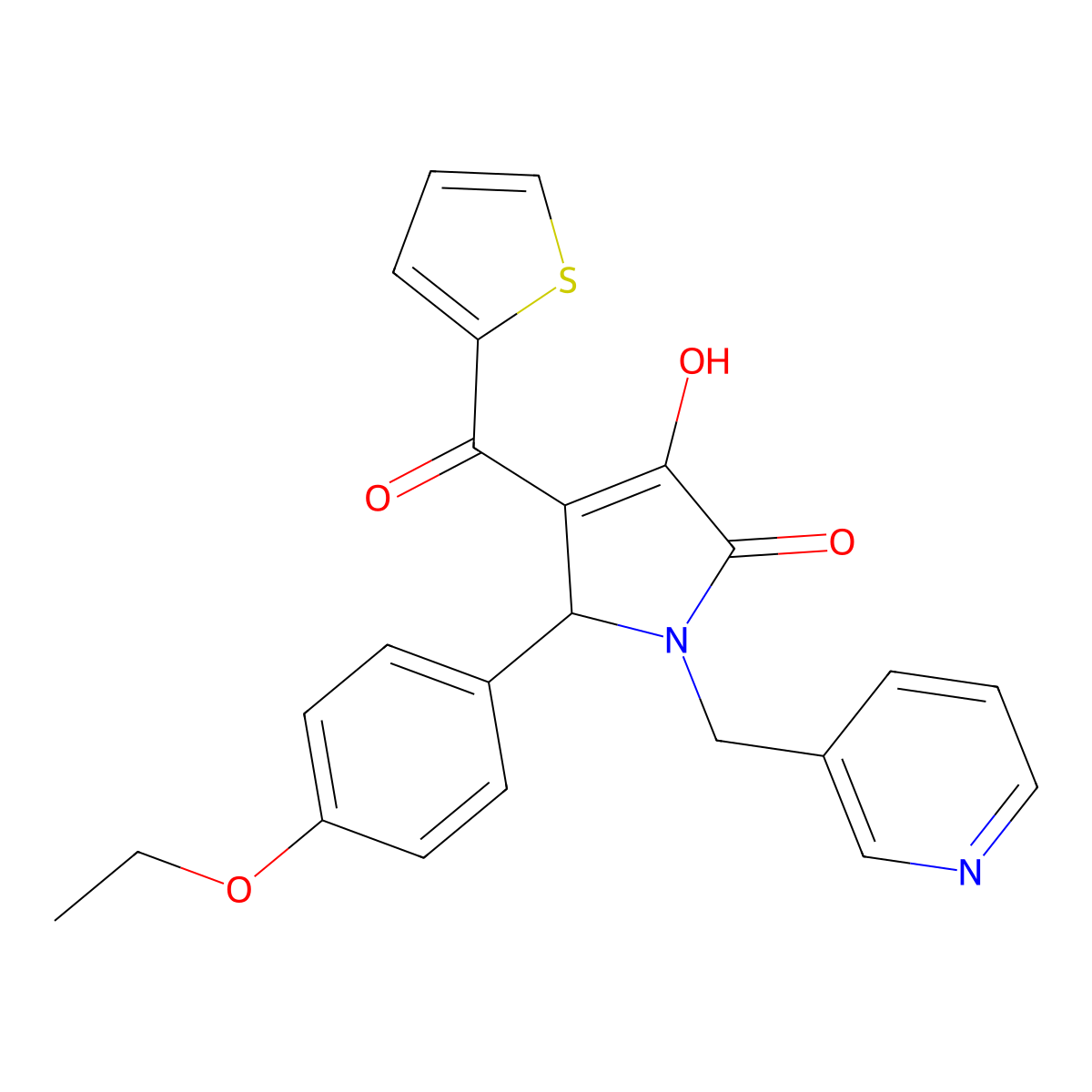 (4E)-5-(4-ethoxyphenyl)-4-[hydroxy(thiophen-2-yl)methylidene]-1-(pyridin-3-ylmethyl)pyrrolidine-2,3-dione molecular structure, CAS 371140-94-2