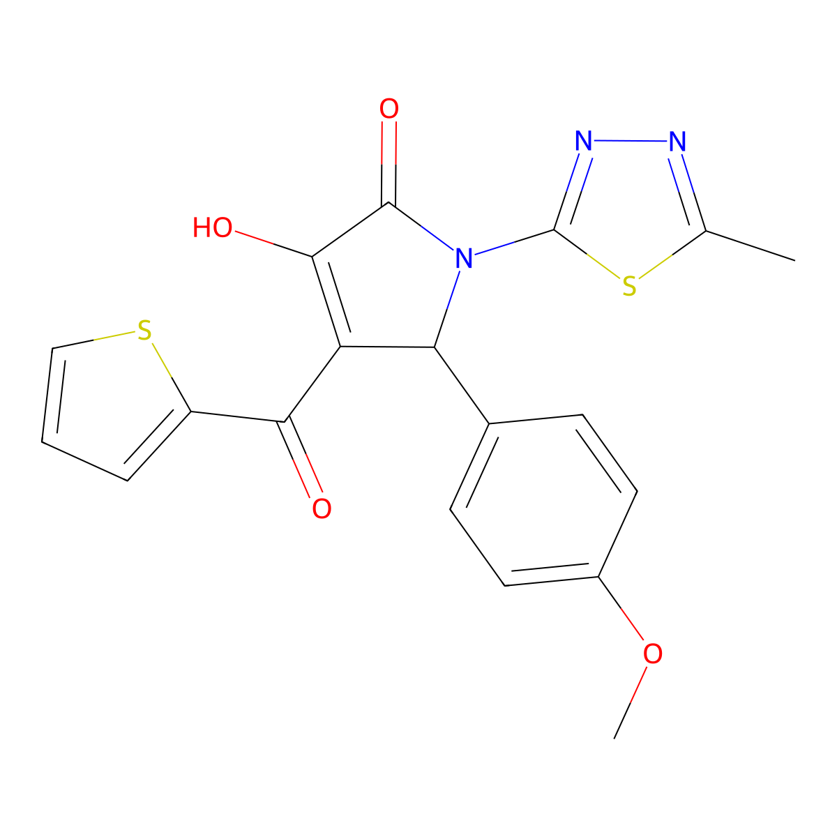 (4E)-4-[hydroxy(thiophen-2-yl)methylidene]-5-(4-methoxyphenyl)-1-(5-methyl-1,3,4-thiadiazol-2-yl)pyrrolidine-2,3-dione molecular structure, CAS 371140-97-5