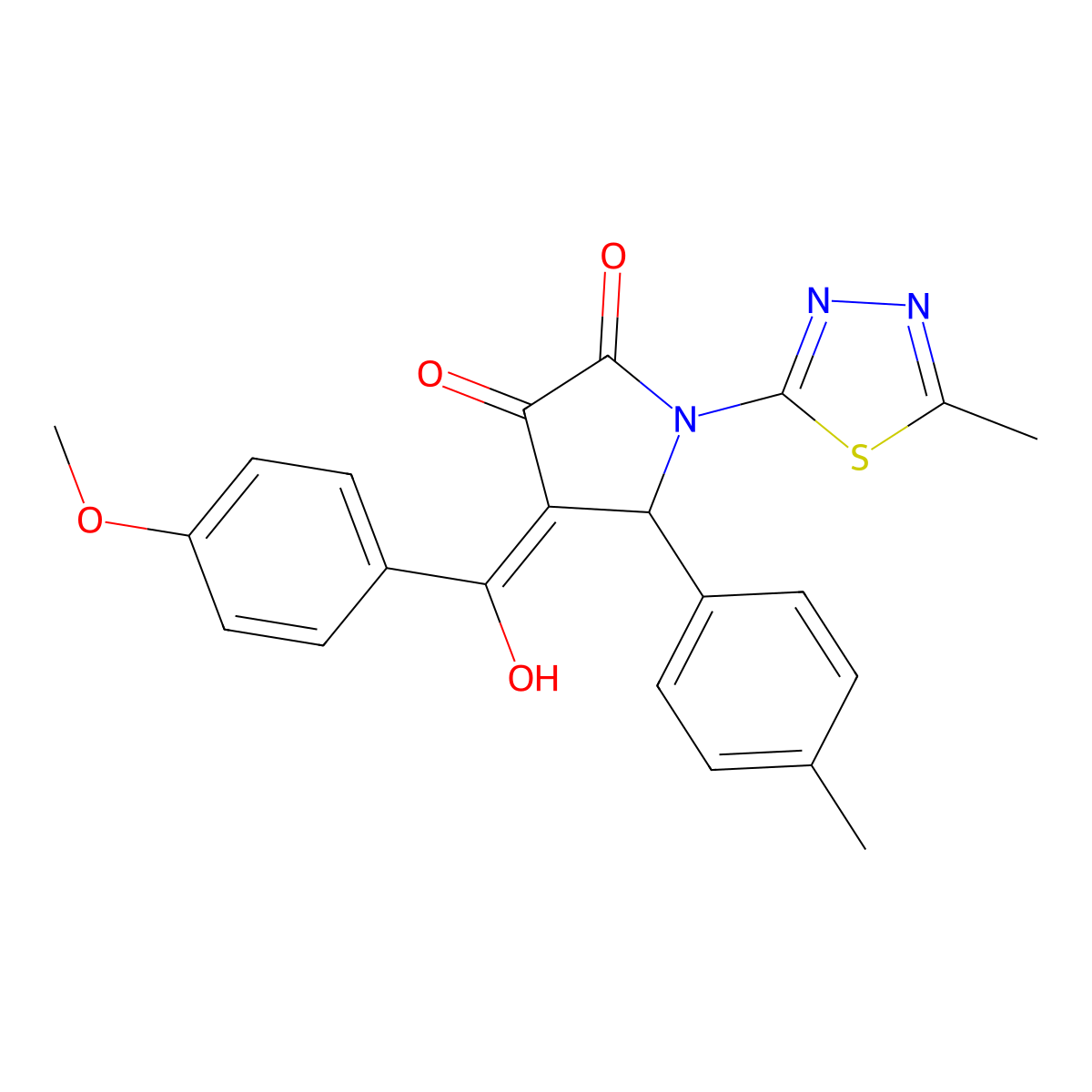 3-hydroxy-4-(4-methoxybenzoyl)-1-(5-methyl-1,3,4-thiadiazol-2-yl)-5-(4-methylphenyl)-2,5-dihydro-1H-pyrrol-2-one molecular structure, CAS 371141-01-4