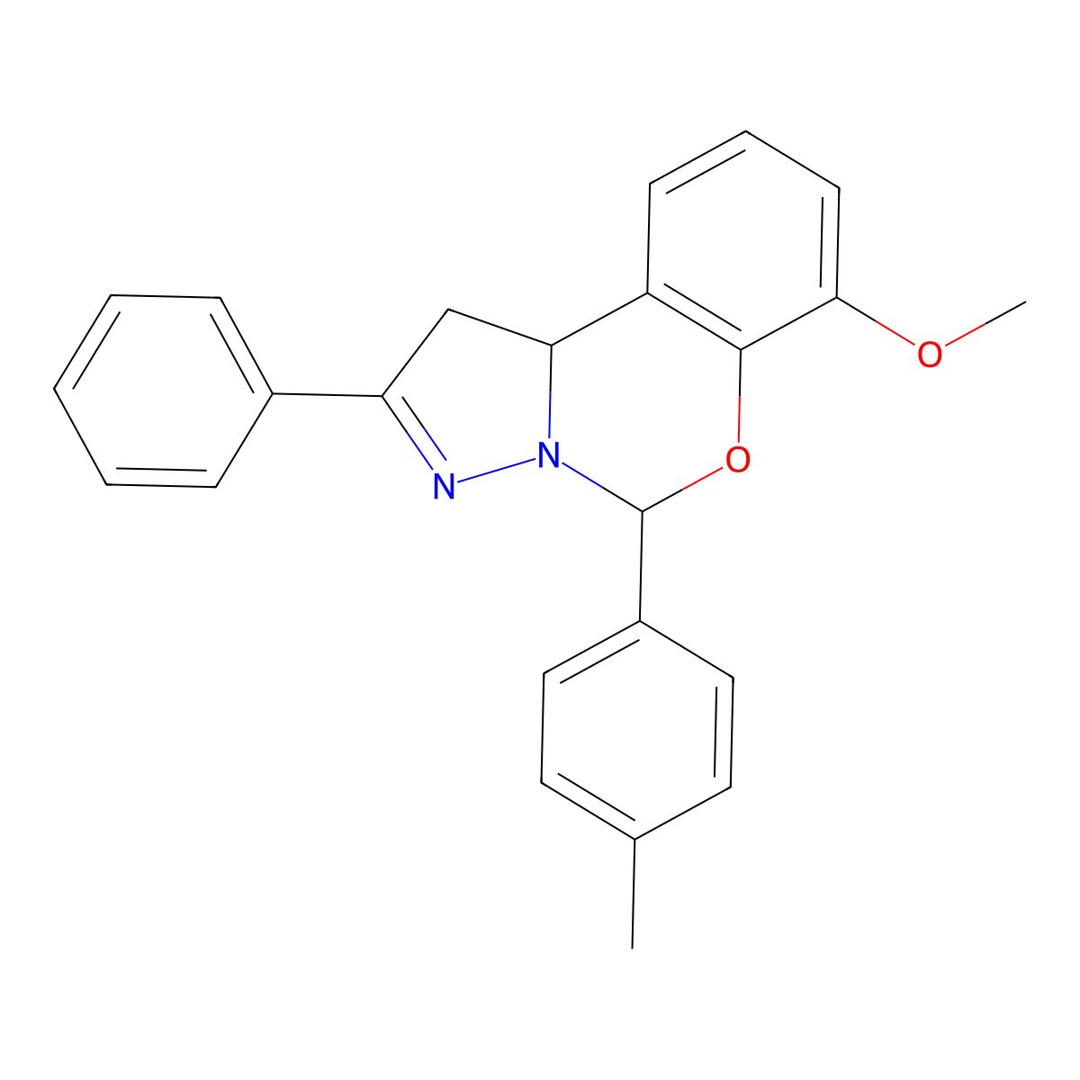 7-Methoxy-5-(4-methylphenyl)-2-phenyl-1,10b-dihydropyrazolo[1,5-c][1,3]benzoxazine molecular structure, CAS 371141-02-5