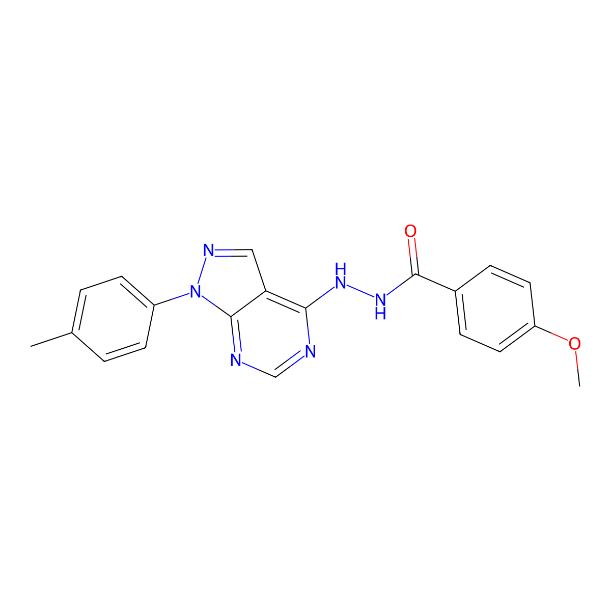4-methoxy-N'-[1-(4-methylphenyl)-1H-pyrazolo[3,4-d]pyrimidin-4-yl]benzohydrazide molecular structure, CAS 371141-10-5