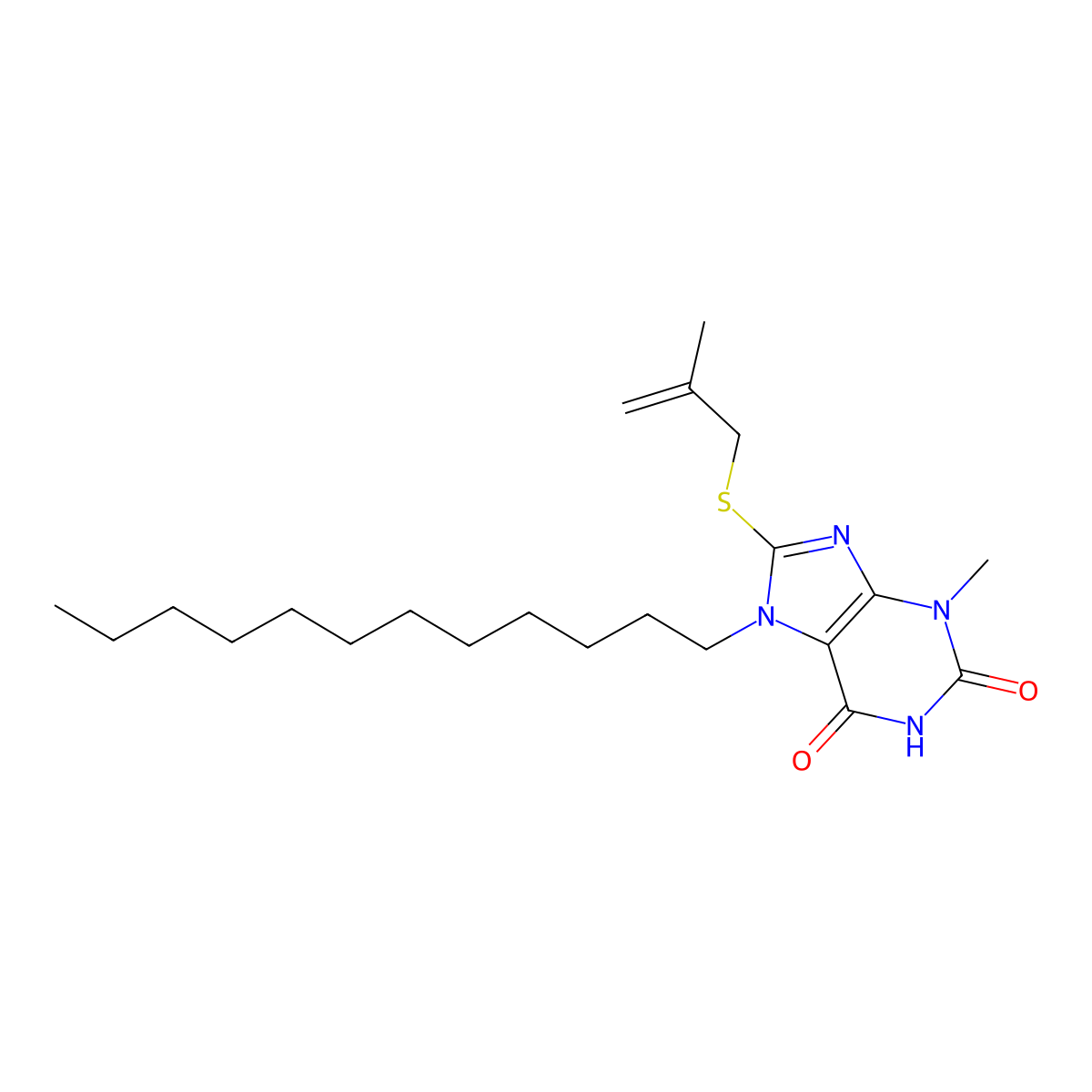 7-Dodecyl-3-methyl-8-(2-methylprop-2-enylsulfanyl)purine-2,6-dione molecular structure, CAS 371141-14-9