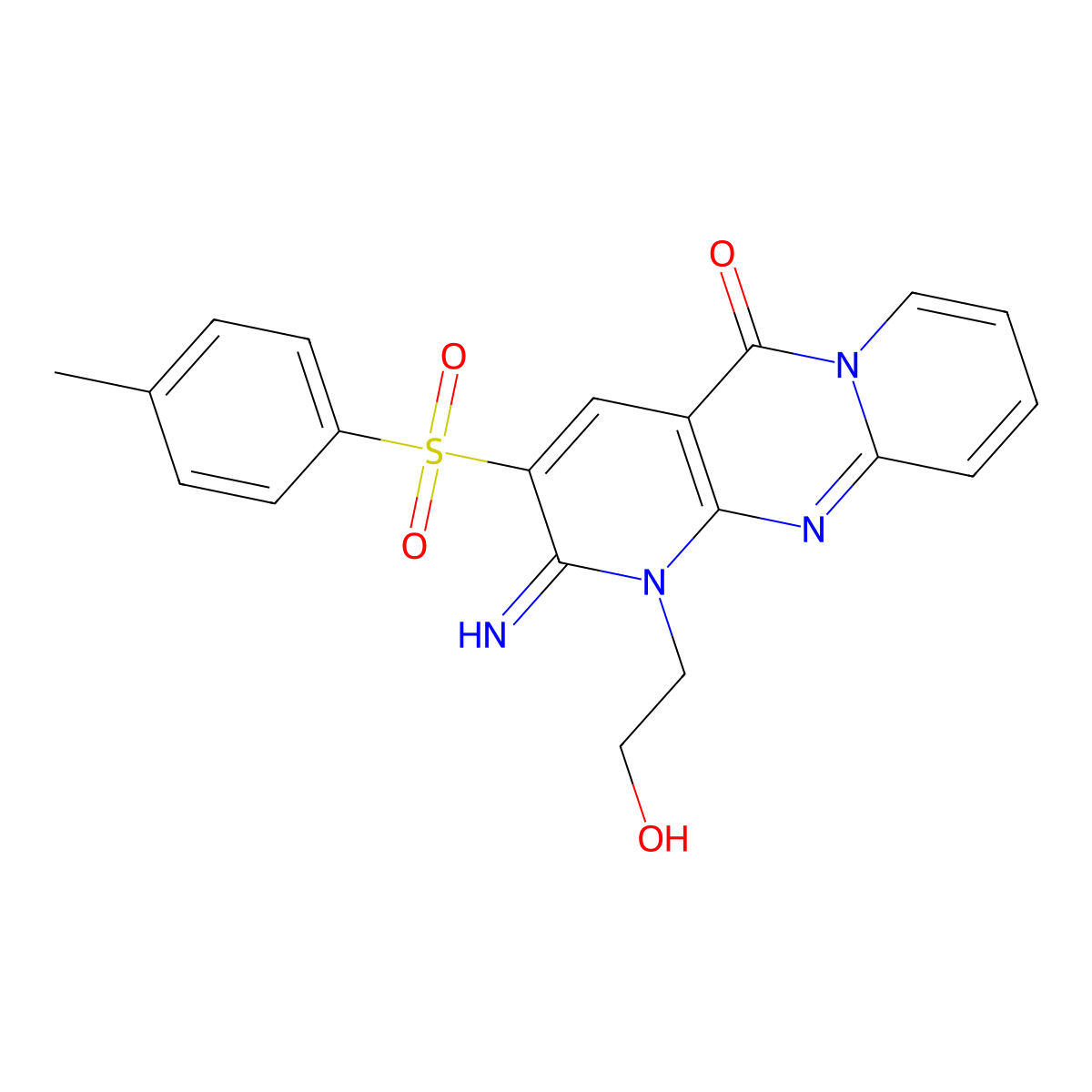 1-(2-hydroxyethyl)-2-imino-3-[(4-methylphenyl)sulfonyl]-1,2-dihydro-5H-dipyrido[1,2-a:2,3-d]pyrimidin-5-one molecular structure, CAS 371141-33-2