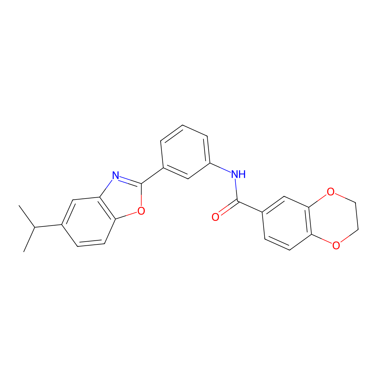 N-[3-(5-propan-2-yl-1,3-benzoxazol-2-yl)phenyl]-2,3-dihydro-1,4-benzodioxine-6-carboxamide molecular structure, CAS 371141-53-6