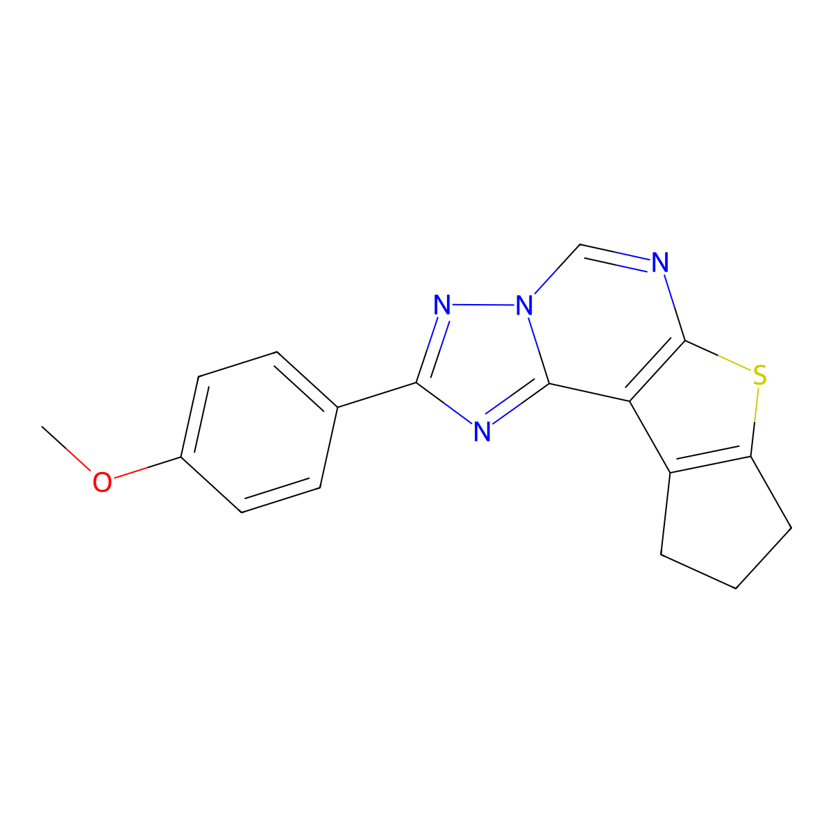 2-(4-methoxyphenyl)-9,10-dihydro-8H-cyclopenta[4,5]thieno[3,2-e][1,2,4]triazolo[1,5-c]pyrimidine molecular structure, CAS 371141-56-9