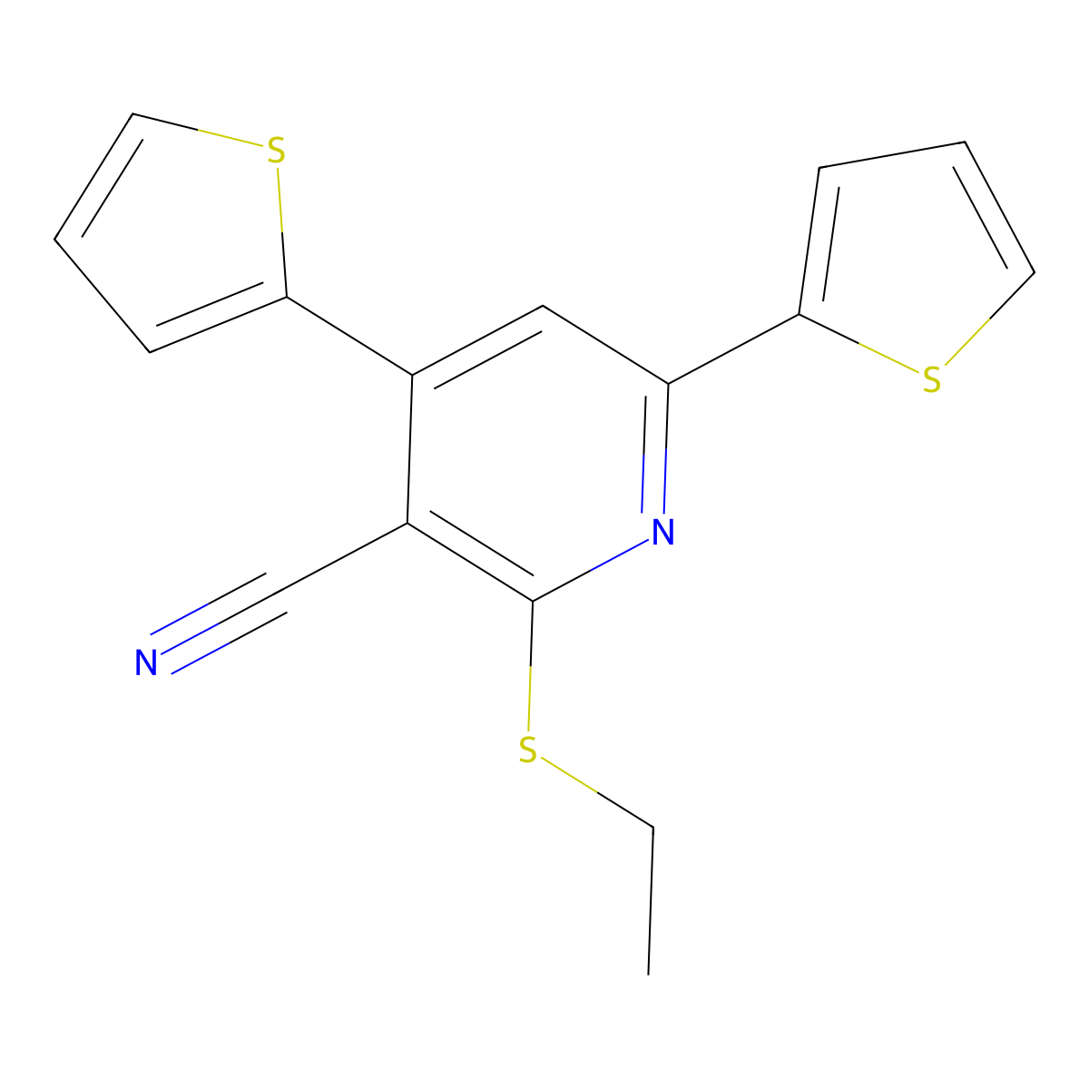2-(Ethylsulfanyl)-4,6-di(2-thienyl)nicotinonitrile molecular structure, CAS 371142-18-6