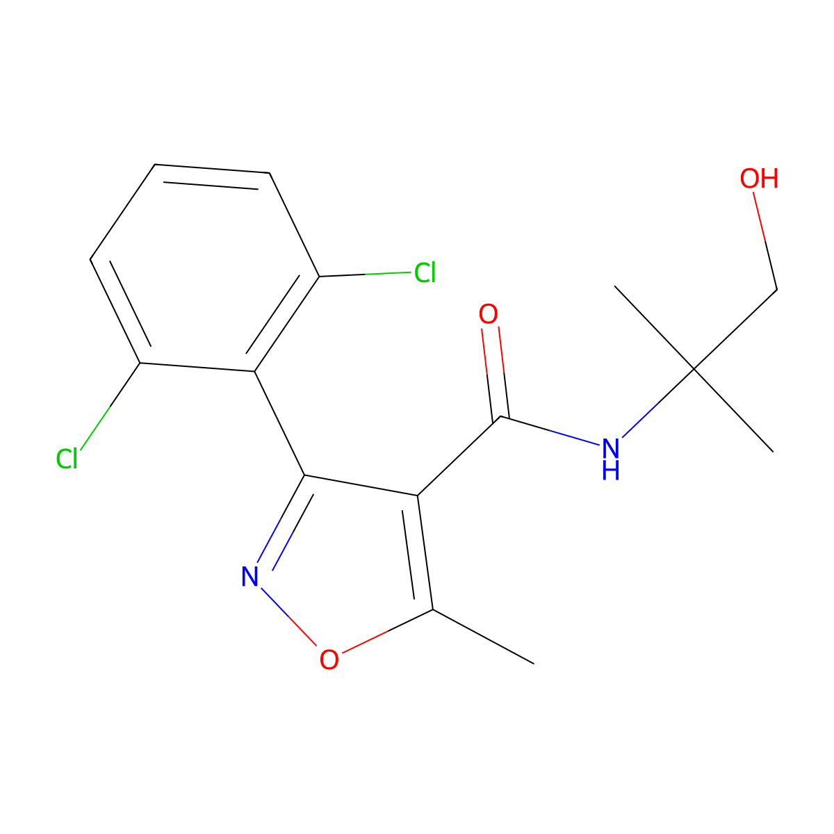 3-(2,6-dichlorophenyl)-N-(1-hydroxy-2-methylpropan-2-yl)-5-methyl-1,2-oxazole-4-carboxamide molecular structure, CAS 371142-20-0