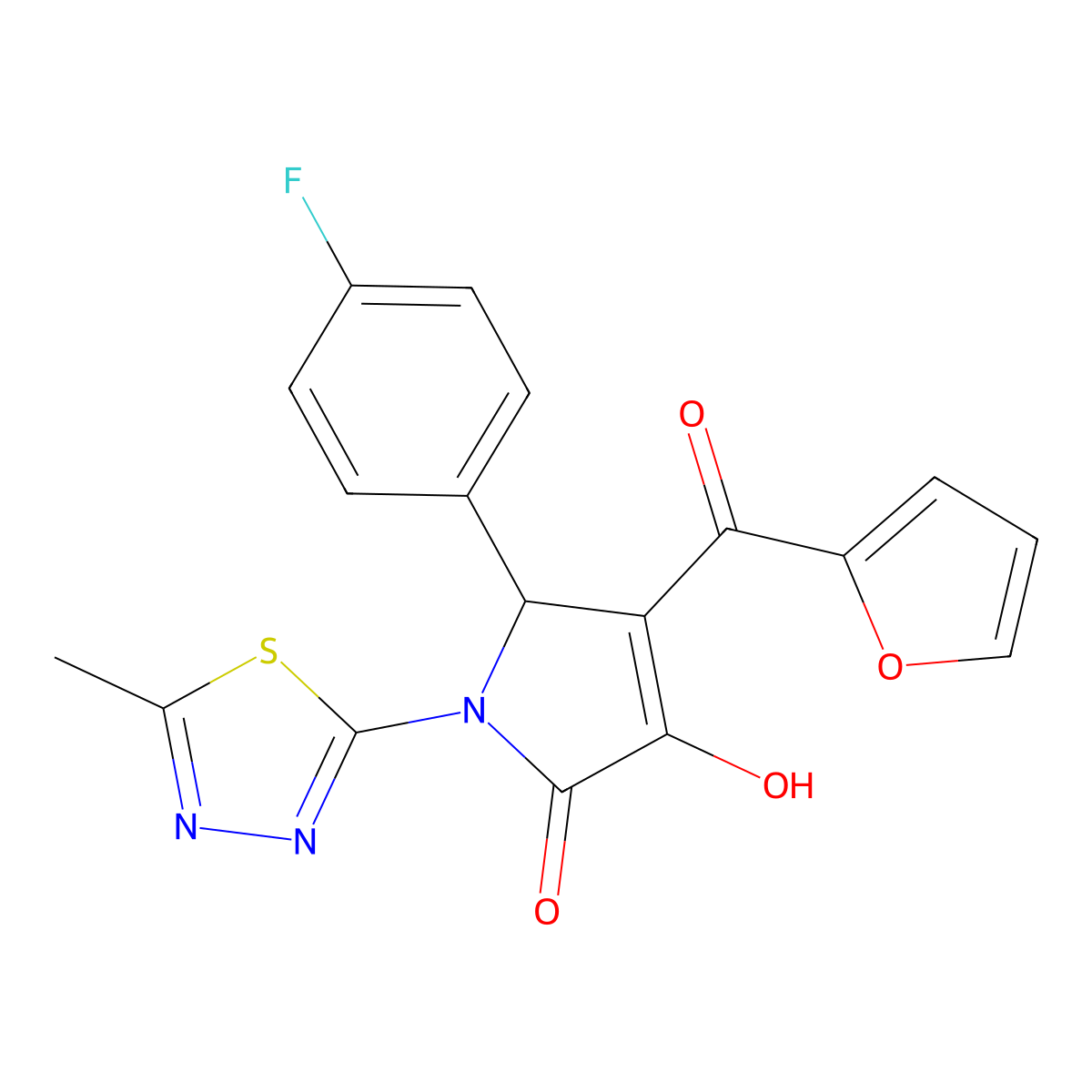 (4E)-5-(4-fluorophenyl)-4-[furan-2-yl(hydroxy)methylidene]-1-(5-methyl-1,3,4-thiadiazol-2-yl)pyrrolidine-2,3-dione molecular structure, CAS 371142-25-5