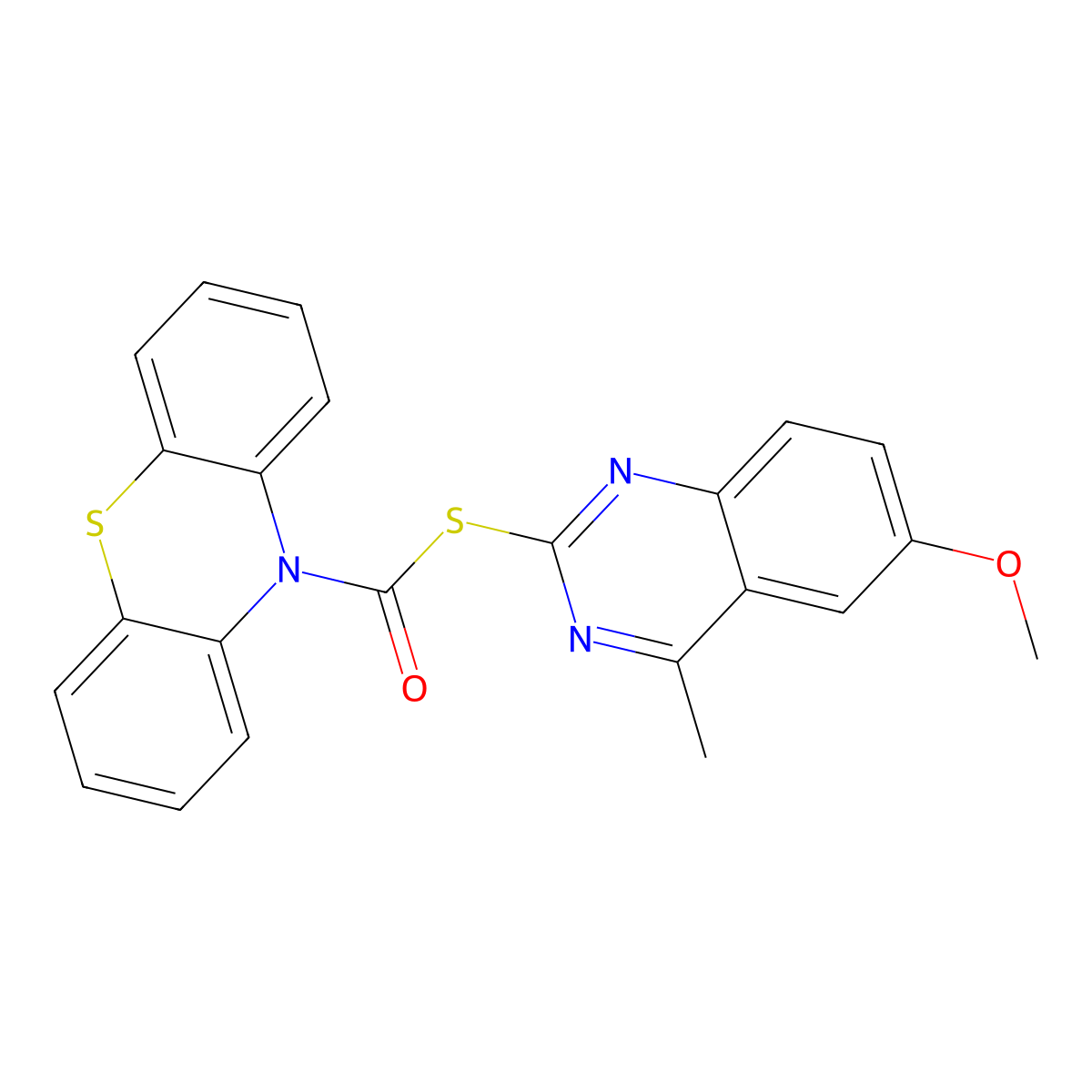 S-(6-methoxy-4-methylquinazolin-2-yl) 10H-phenothiazine-10-carbothioate molecular structure, CAS 371142-53-9