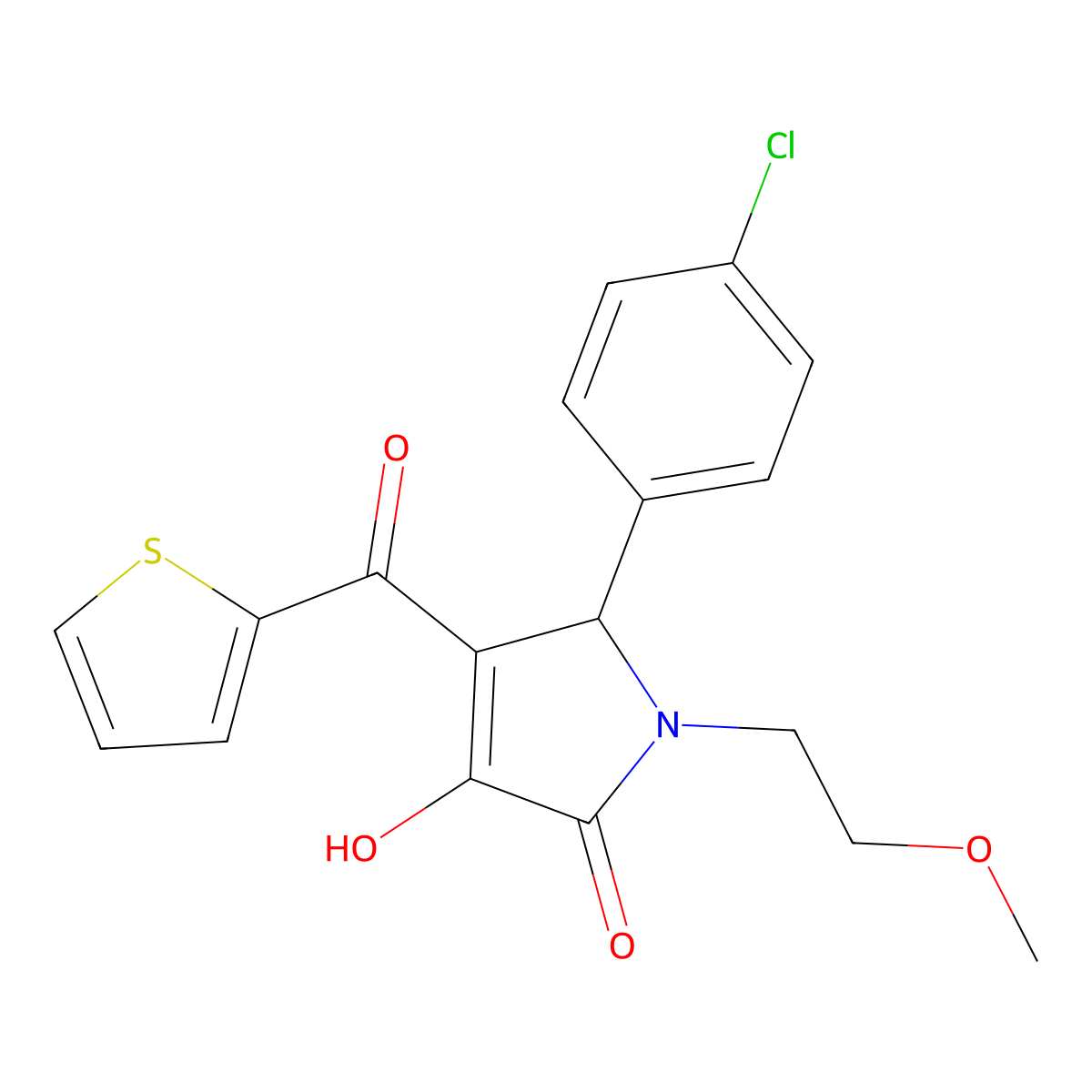 (4E)-5-(4-chlorophenyl)-4-[hydroxy(thiophen-2-yl)methylidene]-1-(2-methoxyethyl)pyrrolidine-2,3-dione molecular structure, CAS 371142-69-7
