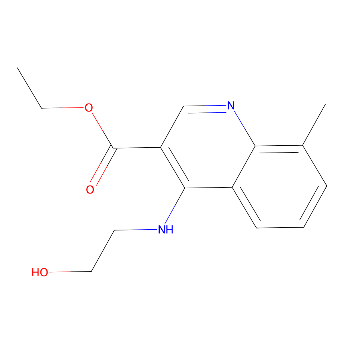 4-(2-Hydroxy-ethylamino)-8-methyl-quinoline-3-carboxylic acid ethyl ester molecular structure, CAS 371142-83-5